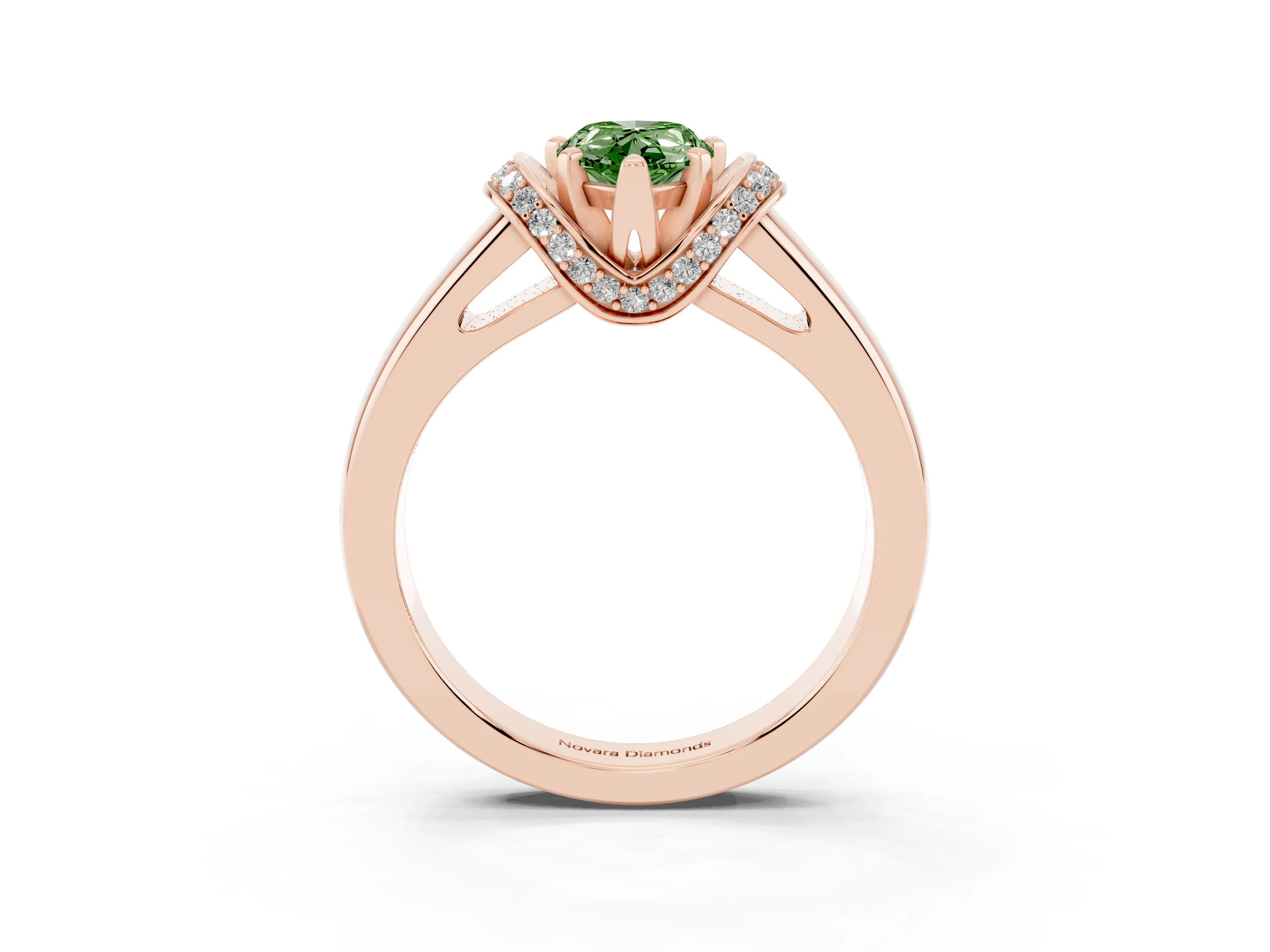 Fancy Green Pear Cut Diamond Pavé Band Solitaire Ring Set in Rose gold with Prong Setting