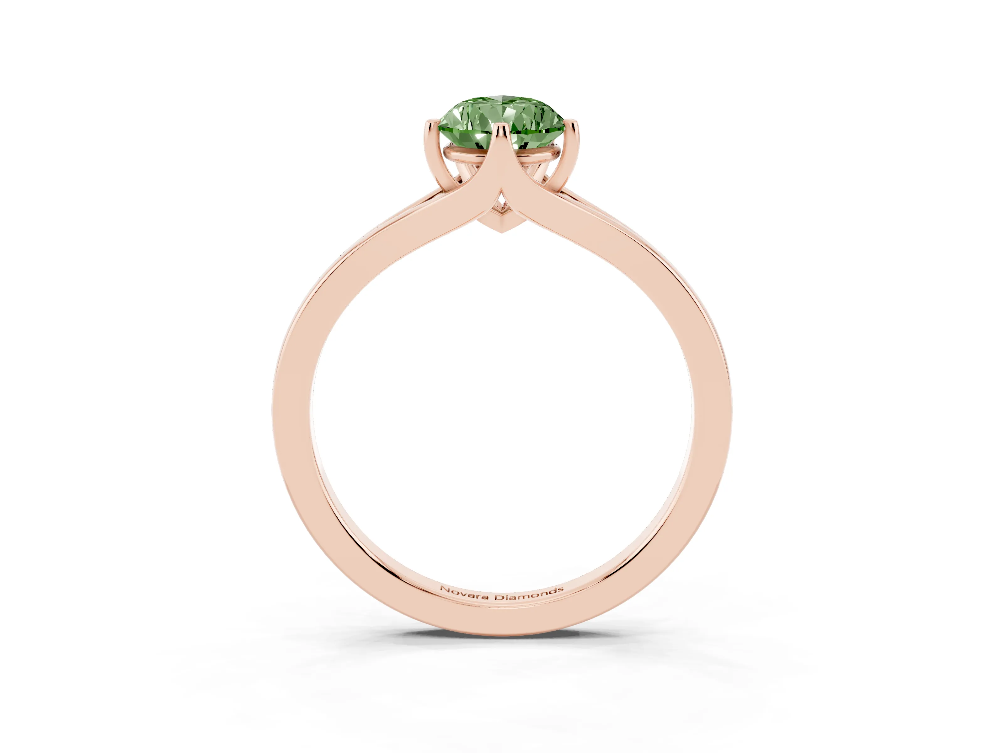 Fancy Green Pear Cut Diamond Solitaire Ring Set in Rose gold with Polished Tapered Band and Prong Setting