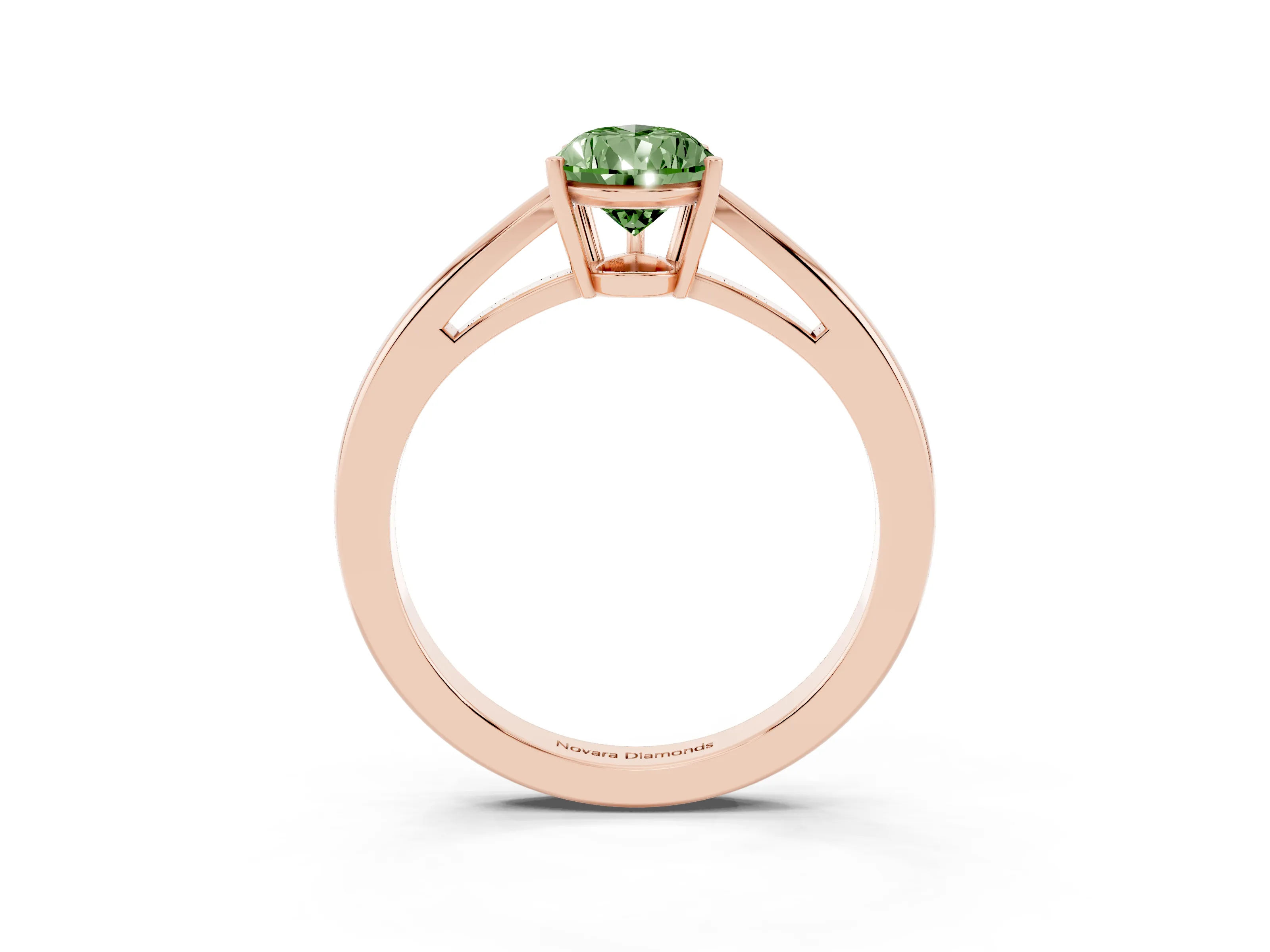 Fancy Green Pear Cut Diamond Solitaire Ring Set in Rose gold with Split Shank and Prong Setting