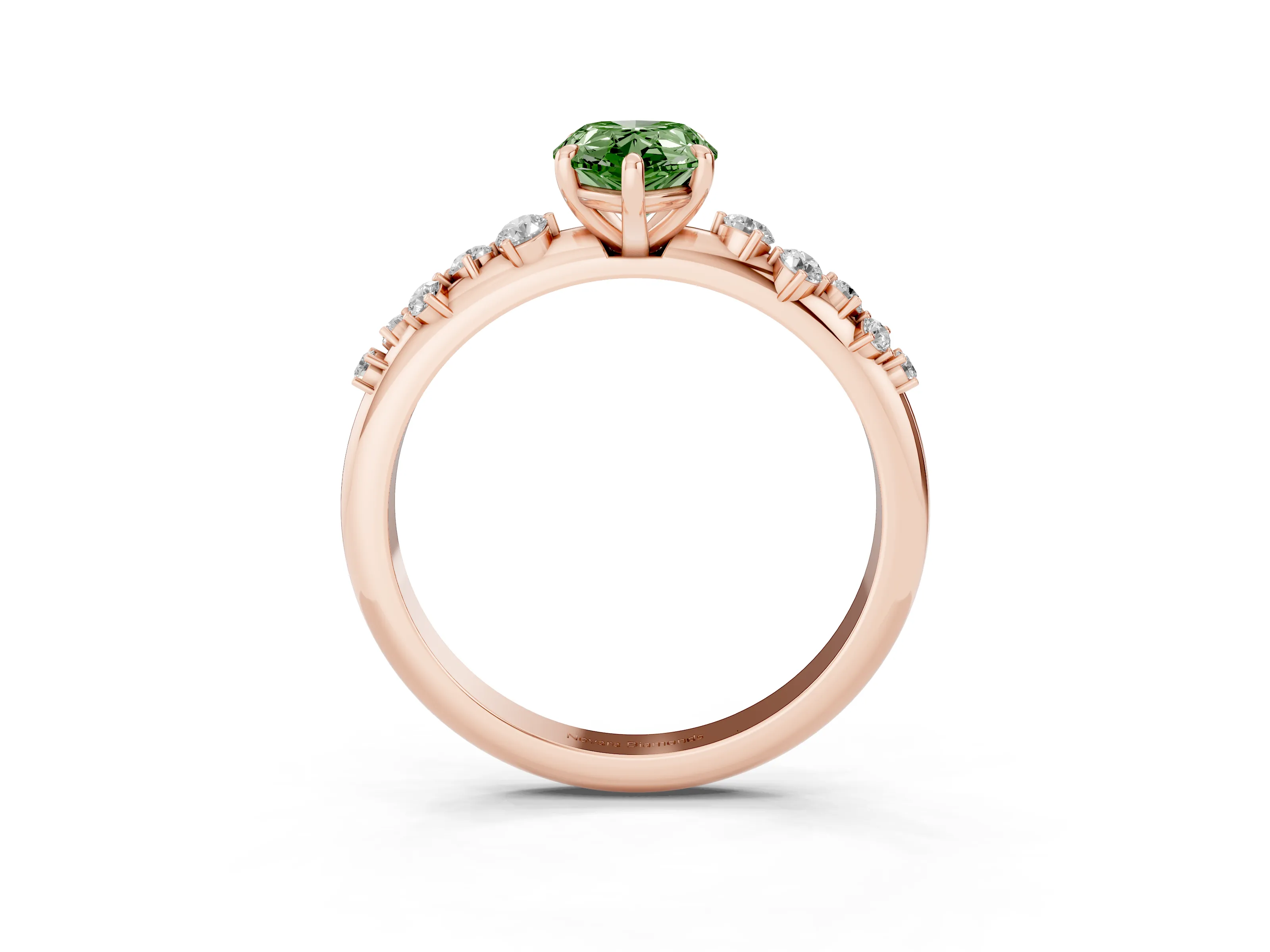 Fancy Green Pear Cut Diamond Cluster Solitaire Ring Set in Rose gold with Prong Setting