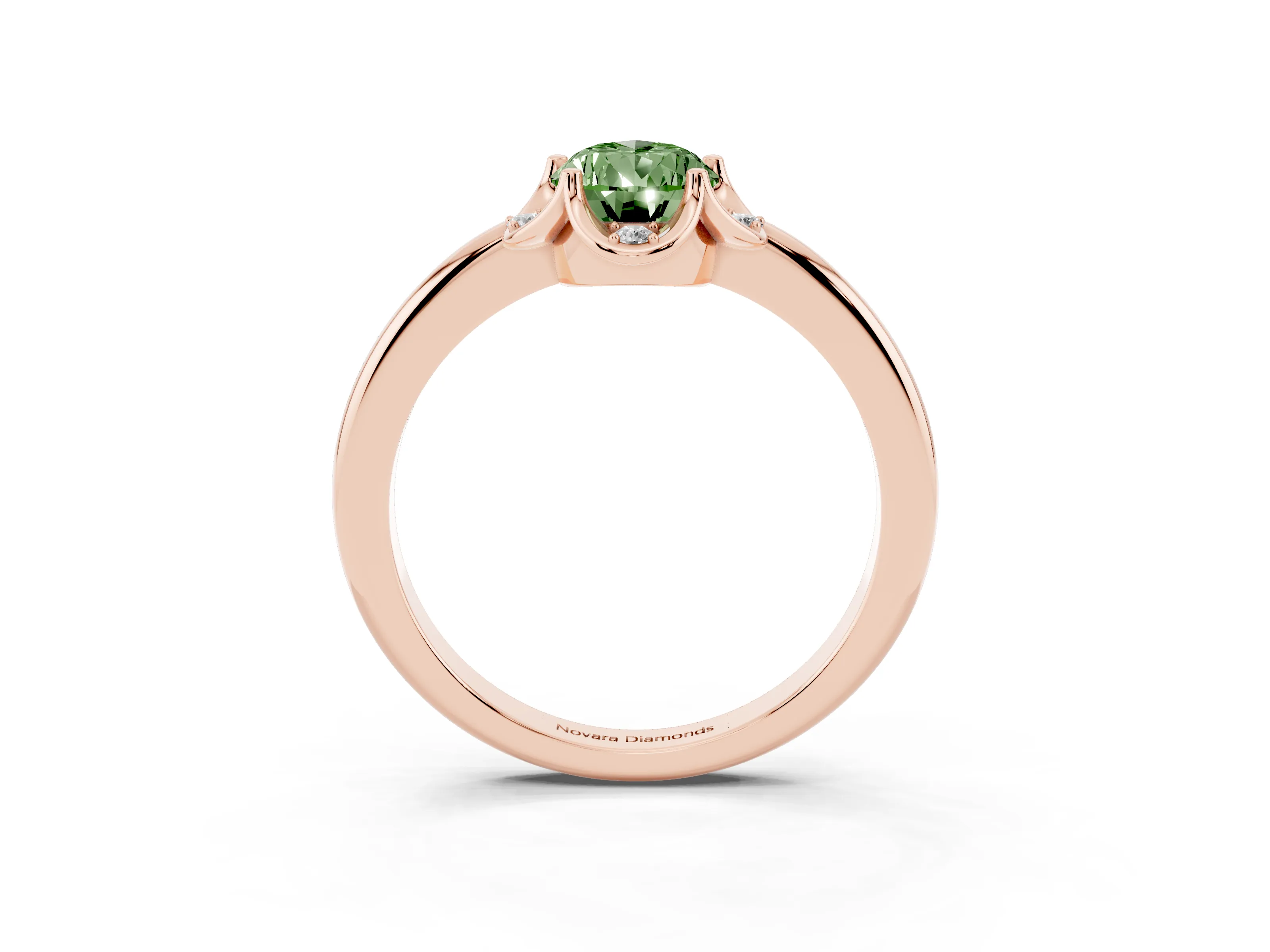 Fancy Green Pear Cut Diamond Round Cluster Halo Ring Set in Rose gold with Solitaire Band and Prong Setting