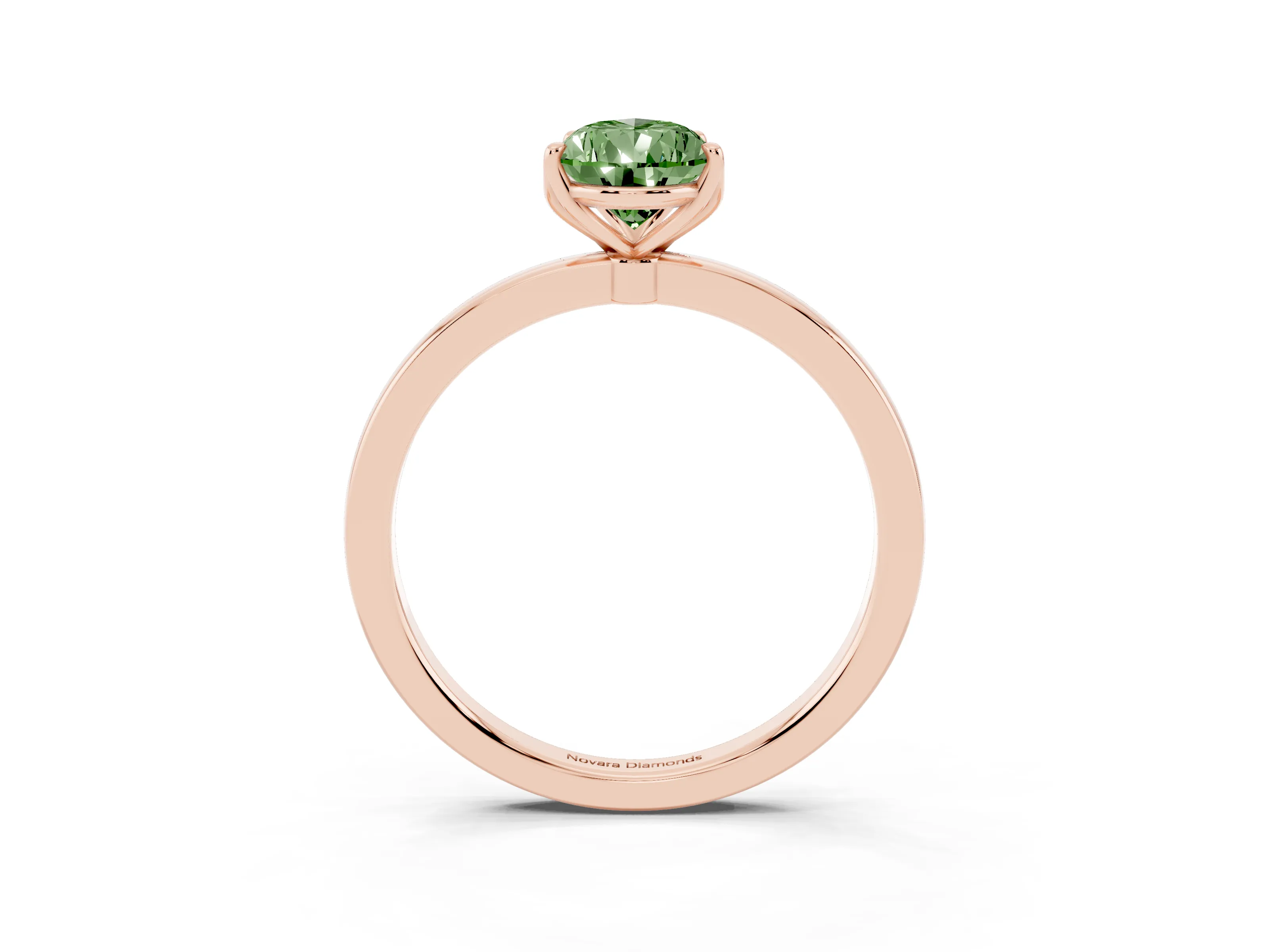 Fancy Green Pear Cut Diamond Solitaire Ring Set in Rose gold with Prong Setting and Thin Polished Band