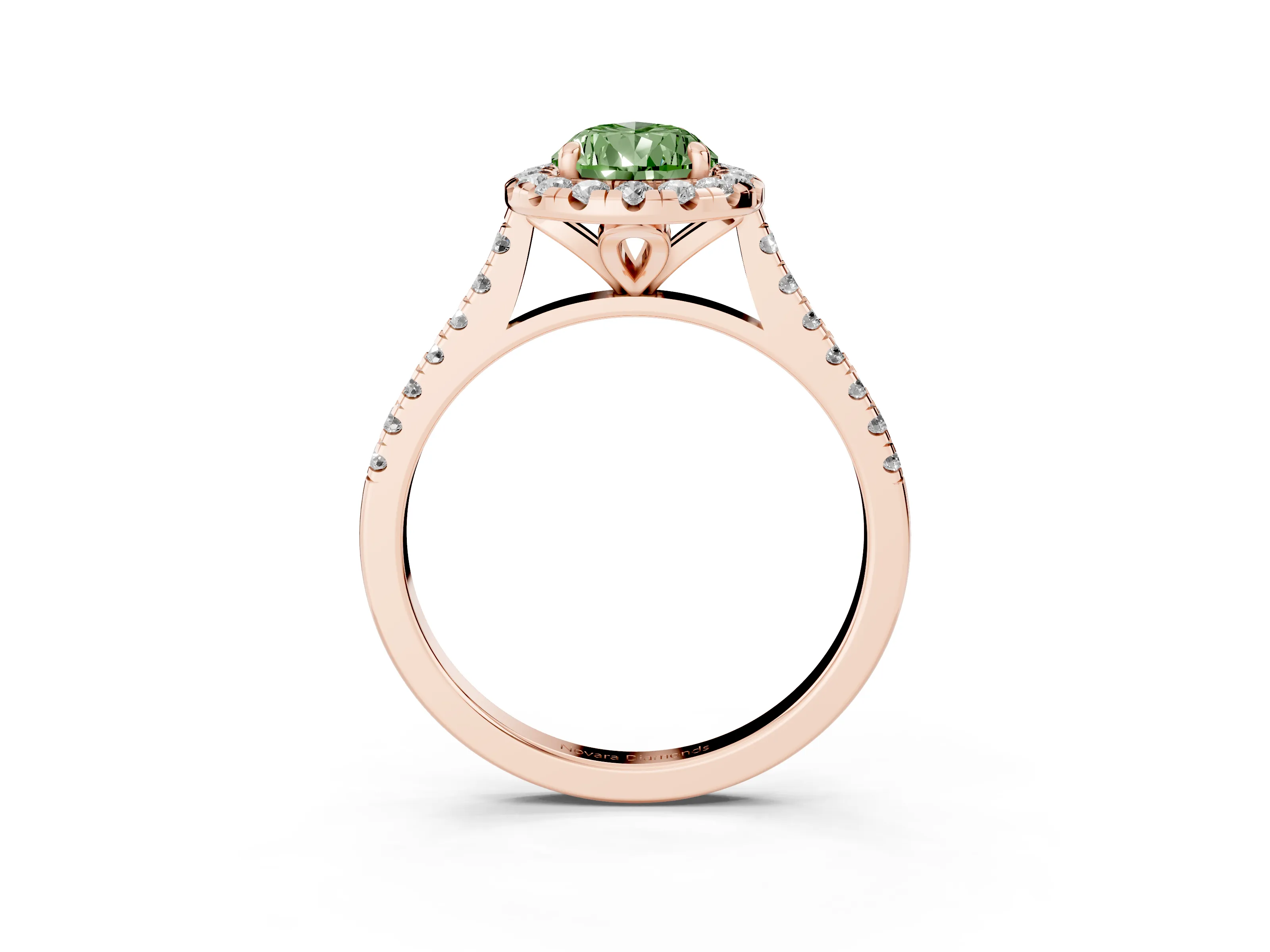 Fancy Green Pear Cut Diamond Cushion Halo Ring Set in Rose gold with Pavé Band