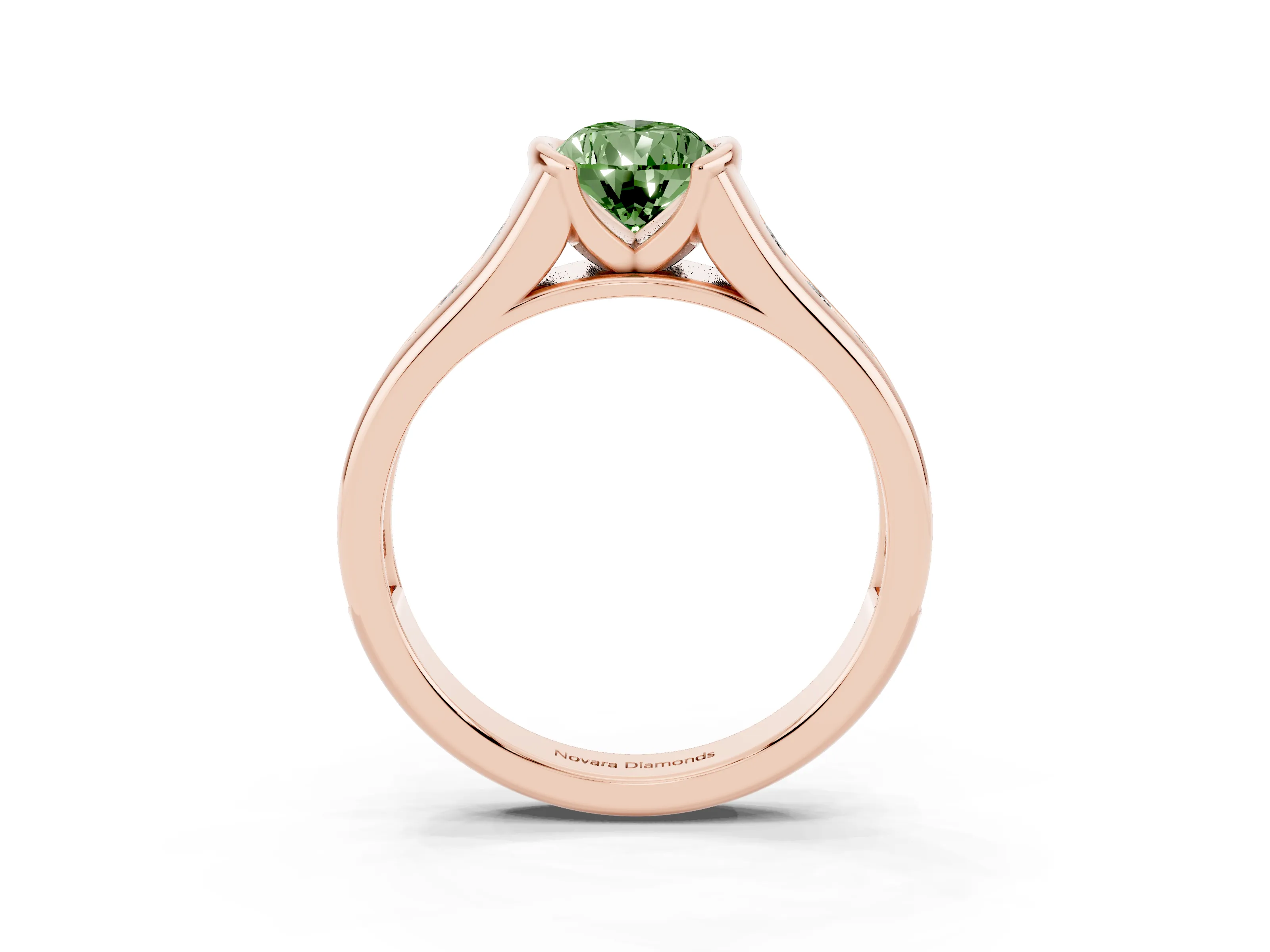 Fancy Green Pear Cut Diamond Bezel-Set Solitaire Ring Set in Rose gold with Channel-Set Band