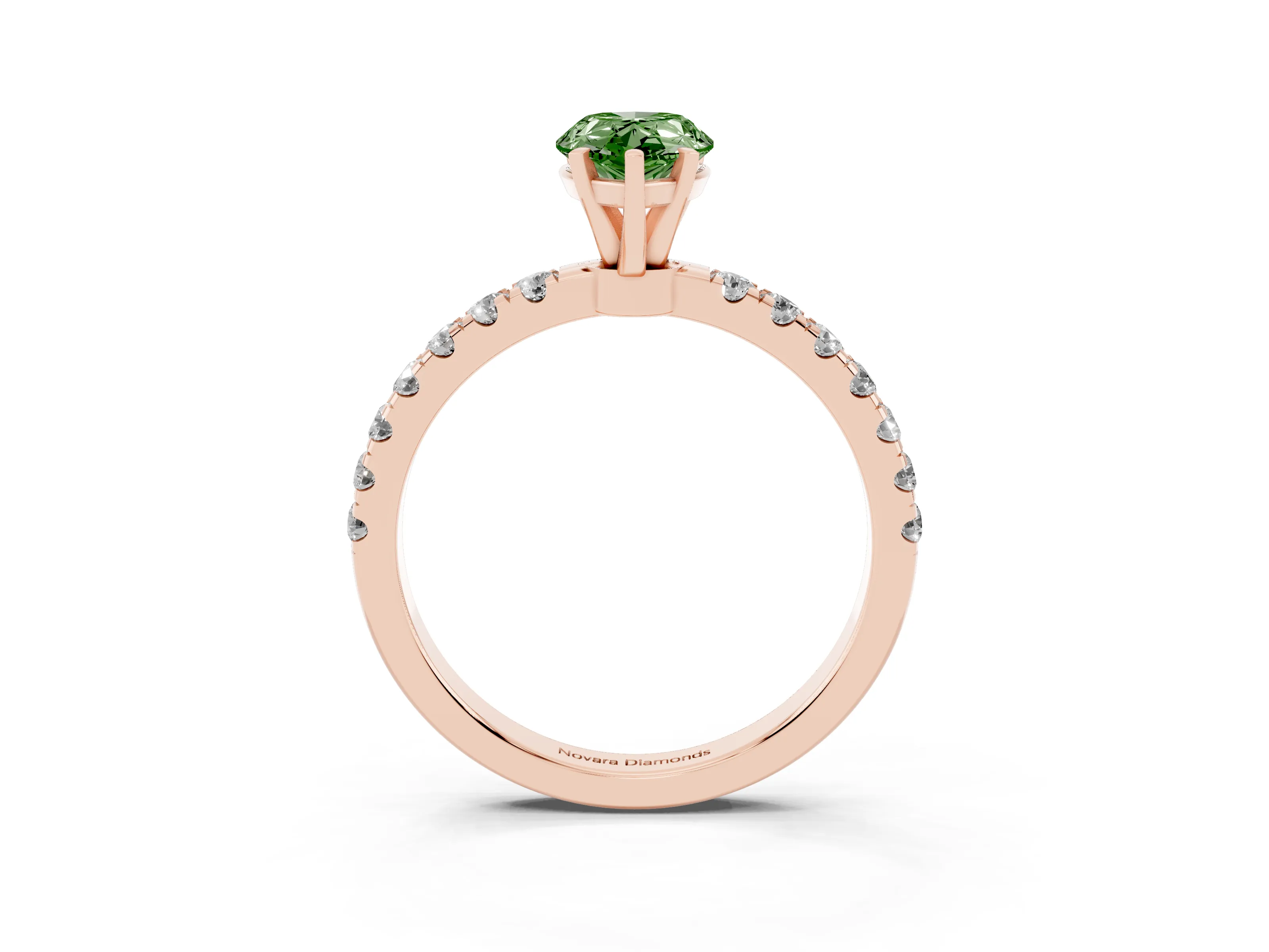 Fancy Green Pear Cut Diamond Solitaire Ring Set in Rose gold with Pavé Accents and Prong Setting