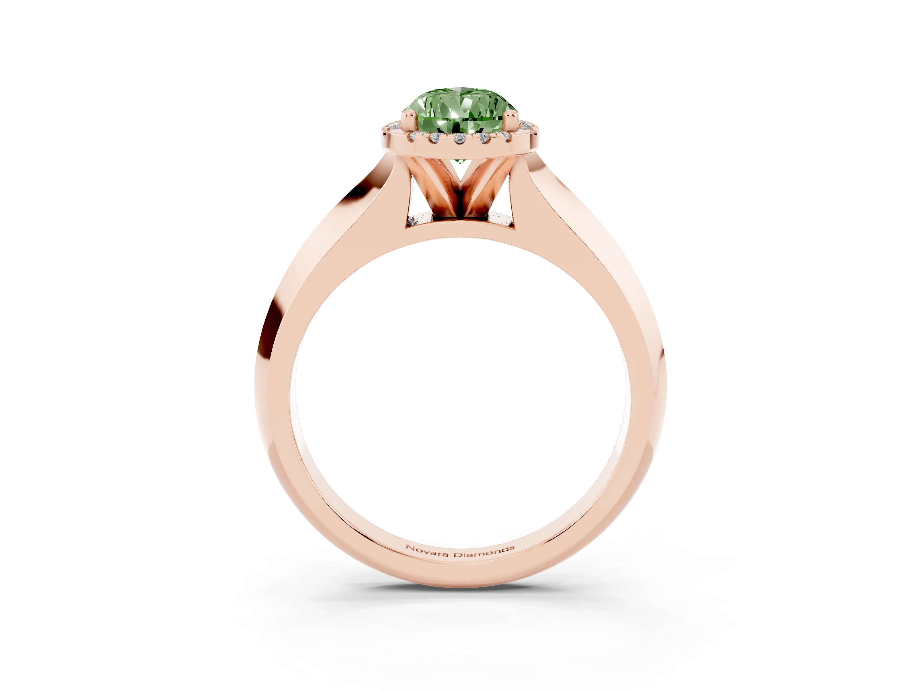 Fancy Green Pear Cut Diamond Halo Ring Set in Rose gold with Cathedral Band and Prong Setting