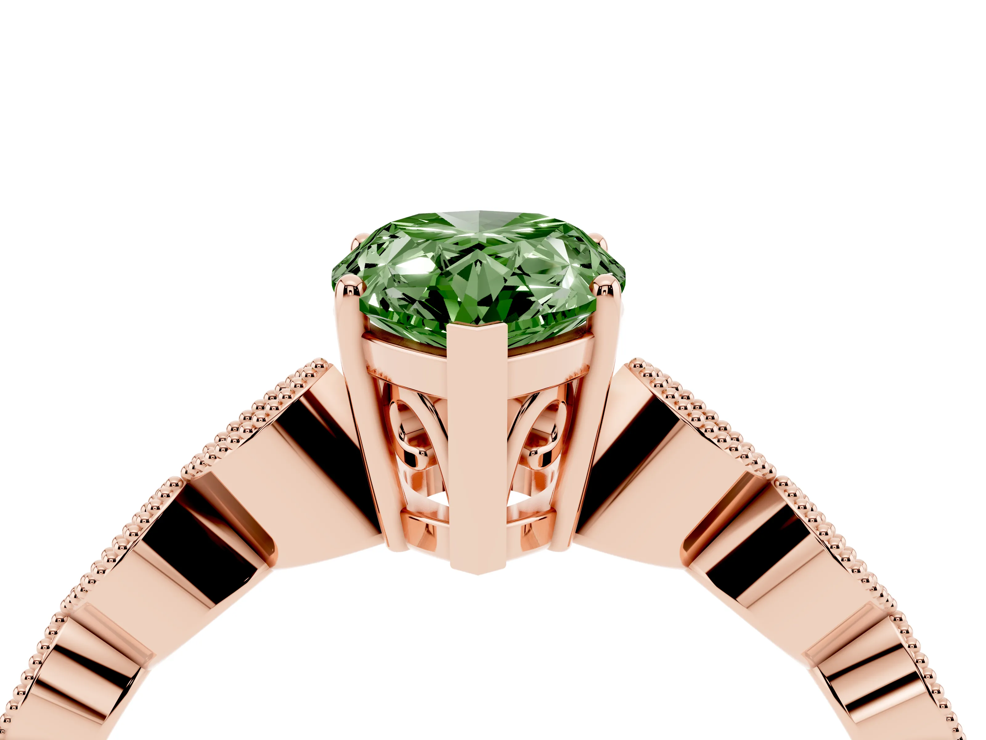 Fancy Green Pear Cut Diamond Solitaire Ring Set in Rose gold with Infinity Twist Pavé Band