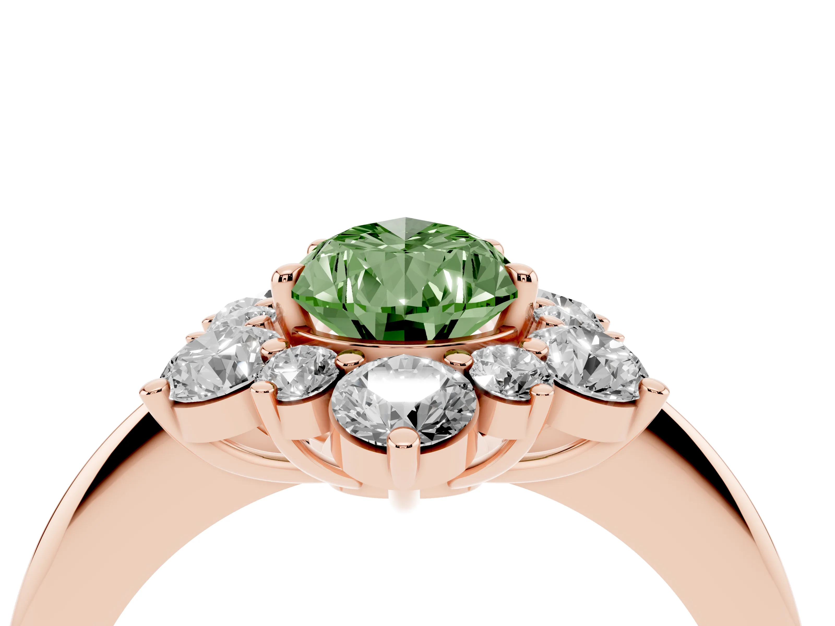 Fancy Green Pear Cut Diamond Cluster Halo Ring Set in Rose gold with Solitaire Band and Prong Setting