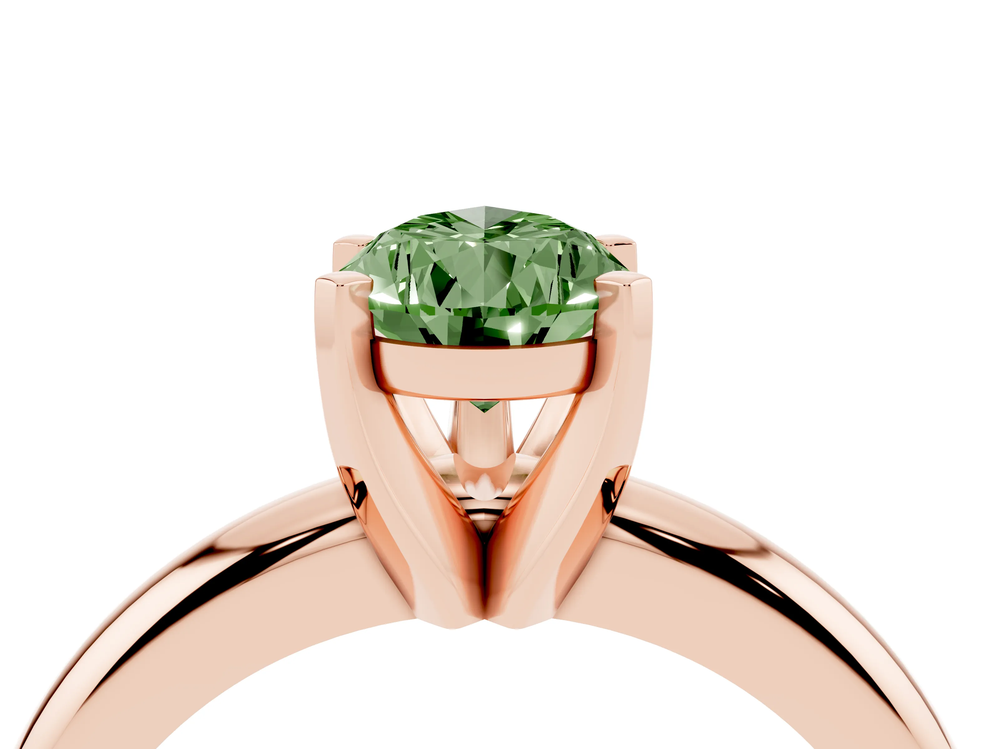 Fancy Green Pear Cut Diamond Solitaire Engagement Ring Set in Rose gold with Round Band and Prong Setting