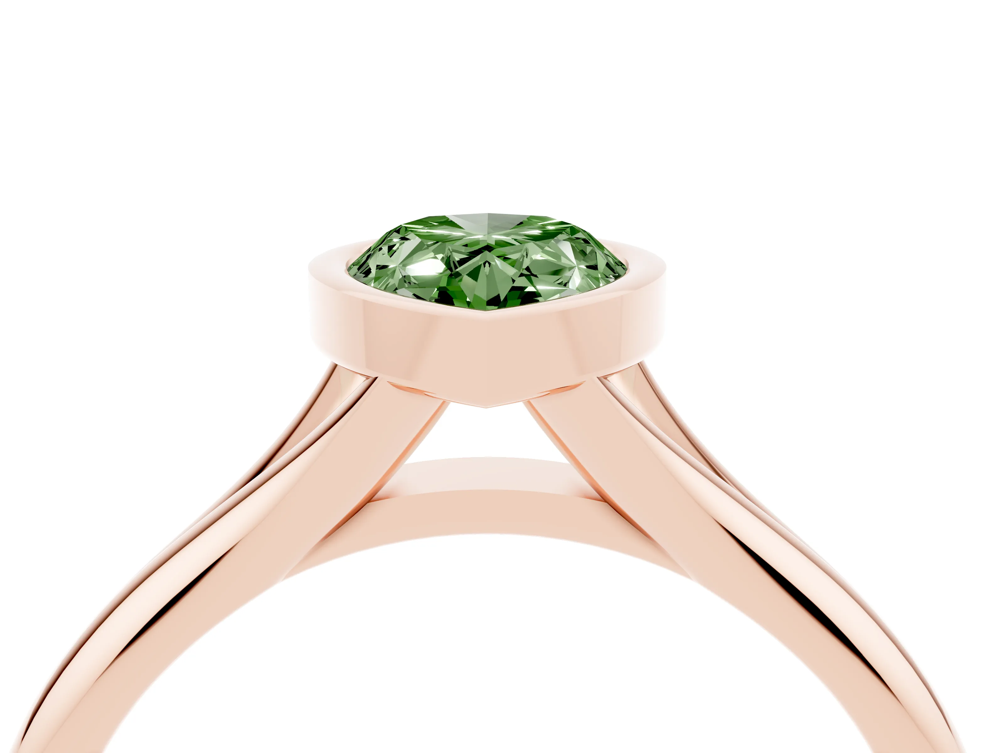 Fancy Green Bezel Set Pear Cut Diamond Solitaire Ring Set in Rose gold with Smooth Band