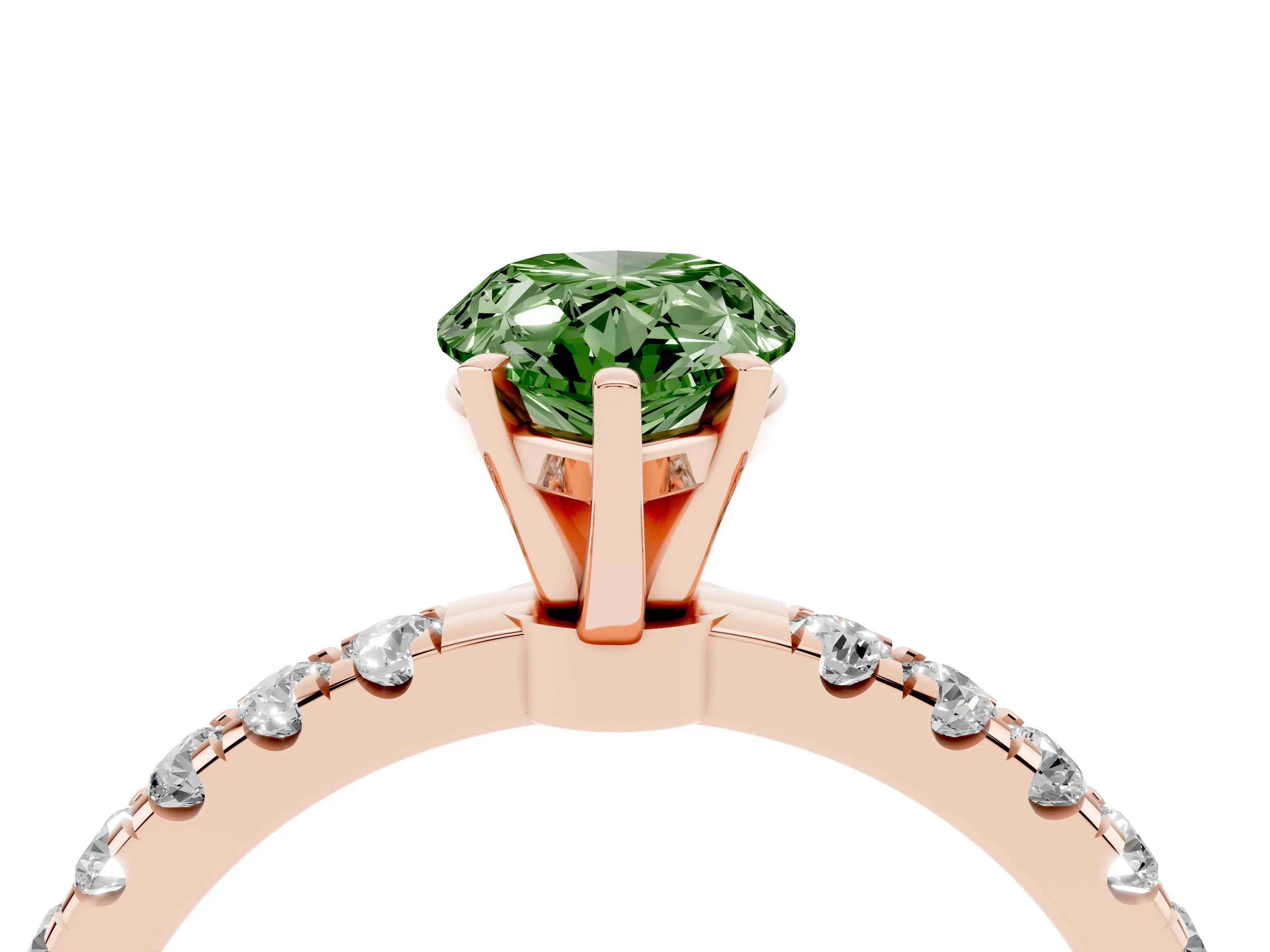 Fancy Green Pear Cut Diamond Solitaire Ring Set in Rose gold with Pavé Accents and Prong Setting