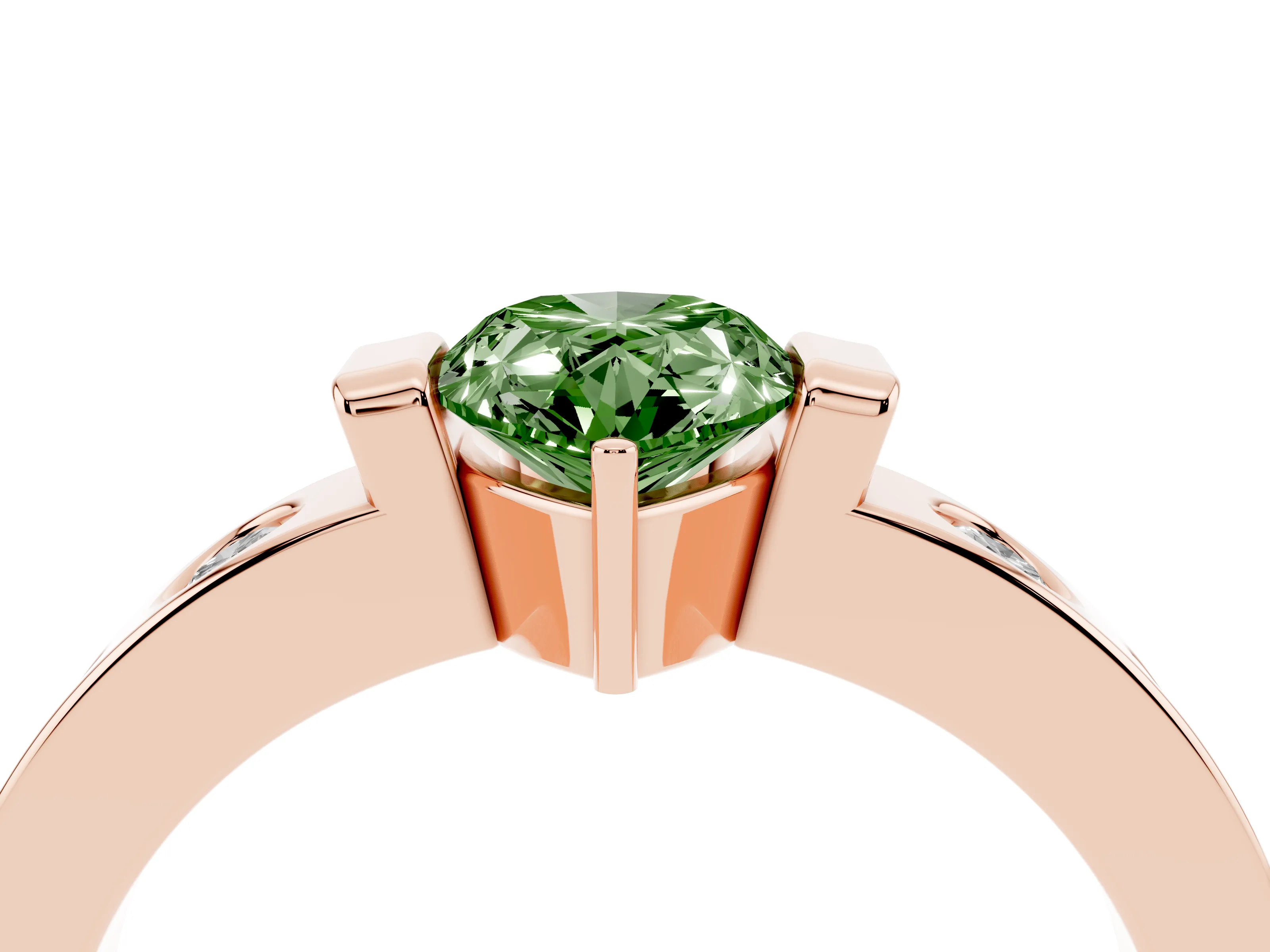 Fancy Green Pear Cut Diamond Channel-Set Band Ring Set in Rose gold with Bezel Prong Setting