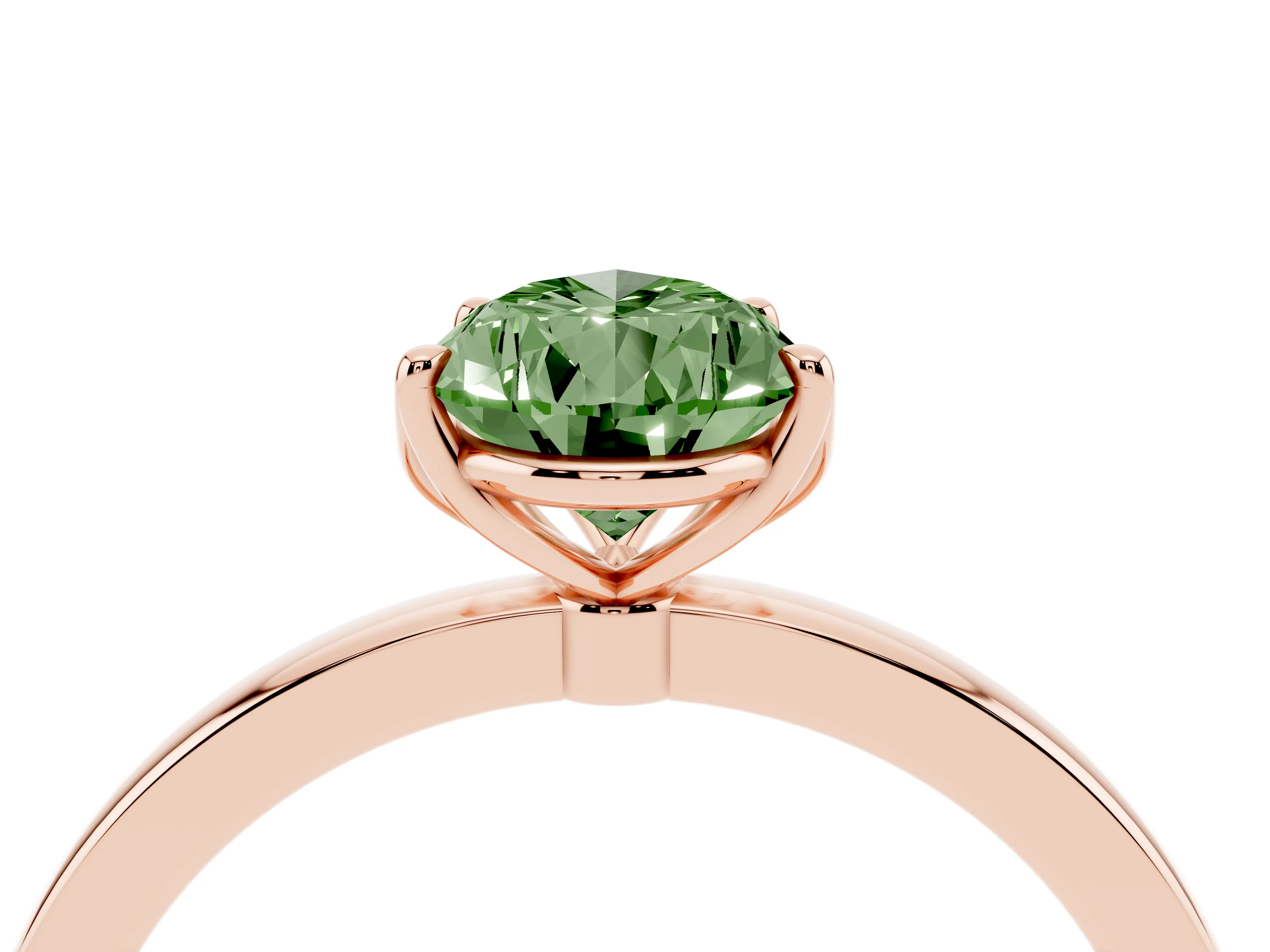 Fancy Green Pear Cut Diamond Solitaire Ring Set in Rose gold with Prong Setting and Thin Polished Band