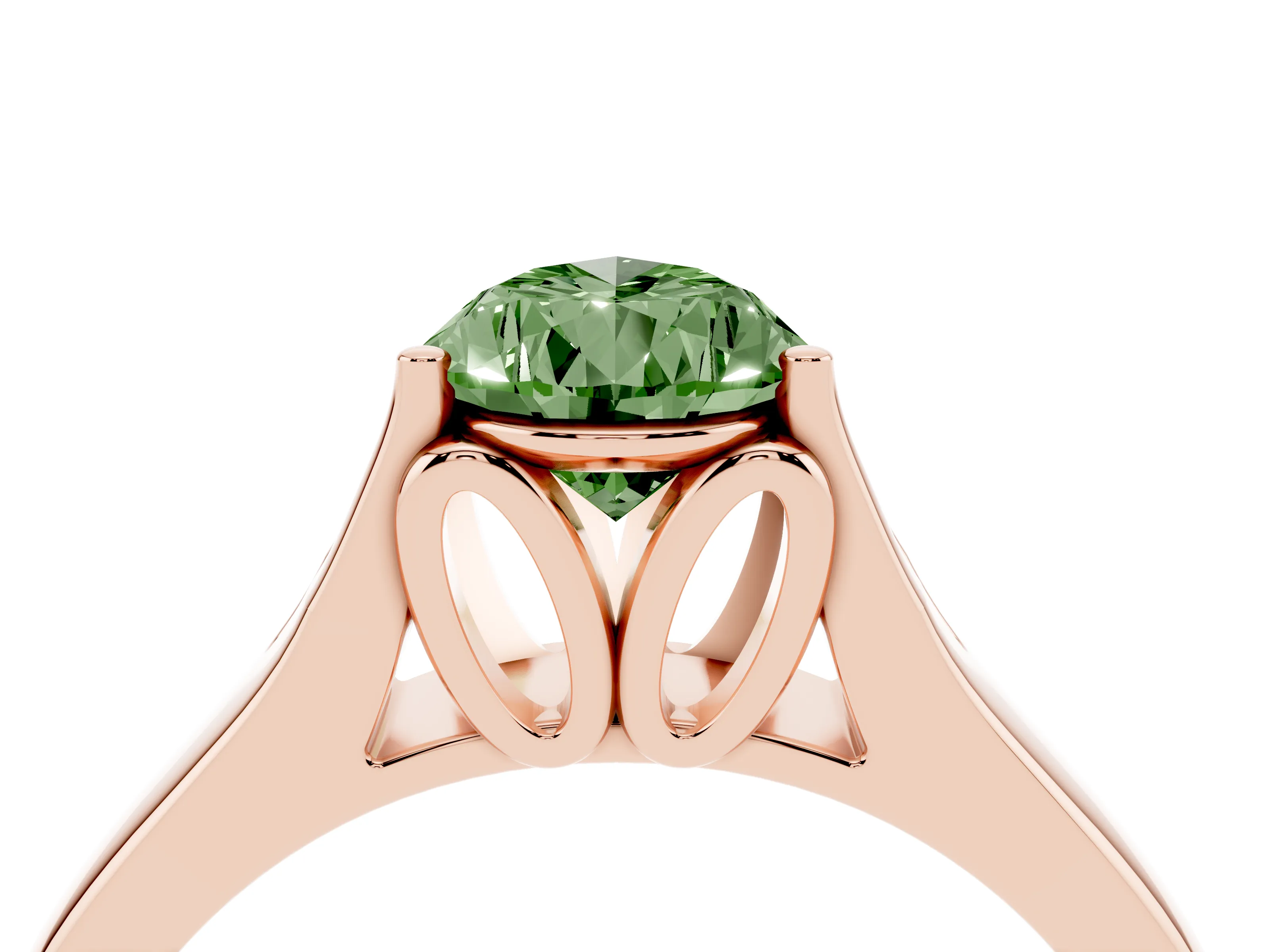 Fancy Green Pear Cut Diamond Solitaire Ring Set in Rose gold with Arched Cathedral Band and Prong Setting