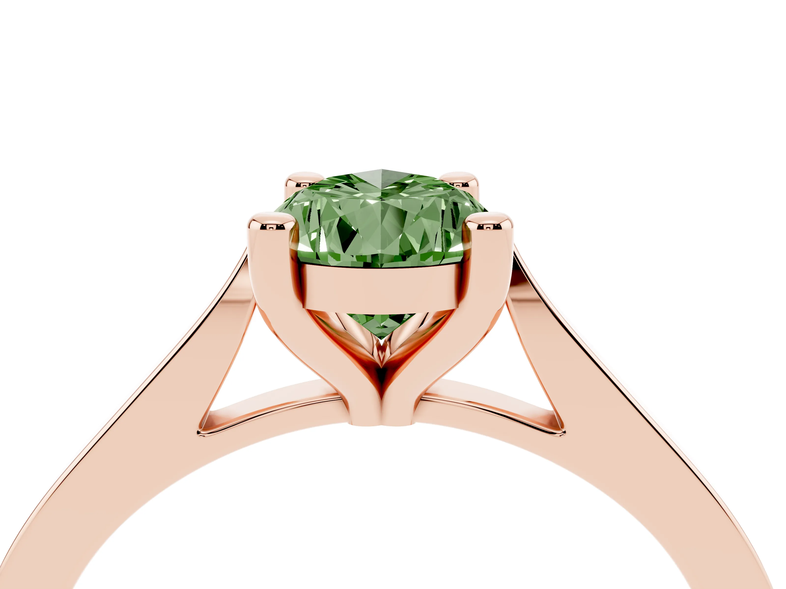Fancy Green Pear Cut Diamond Solitaire Ring Set in Rose gold with Prong Setting and Tapered Band