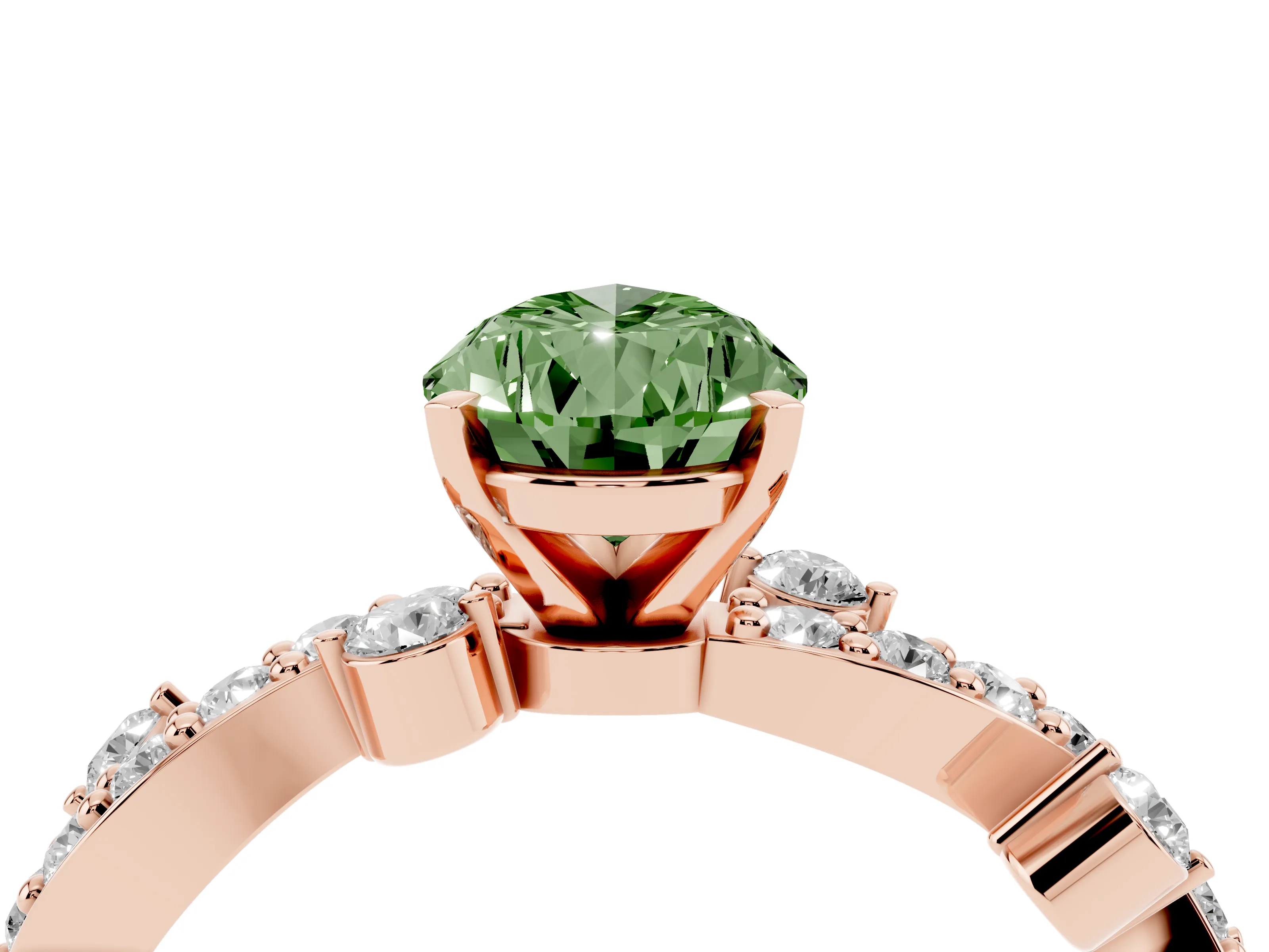 Fancy Green Pear Cut Diamond Solitaire Twisted Band Set in Rose gold with Pavé Setting