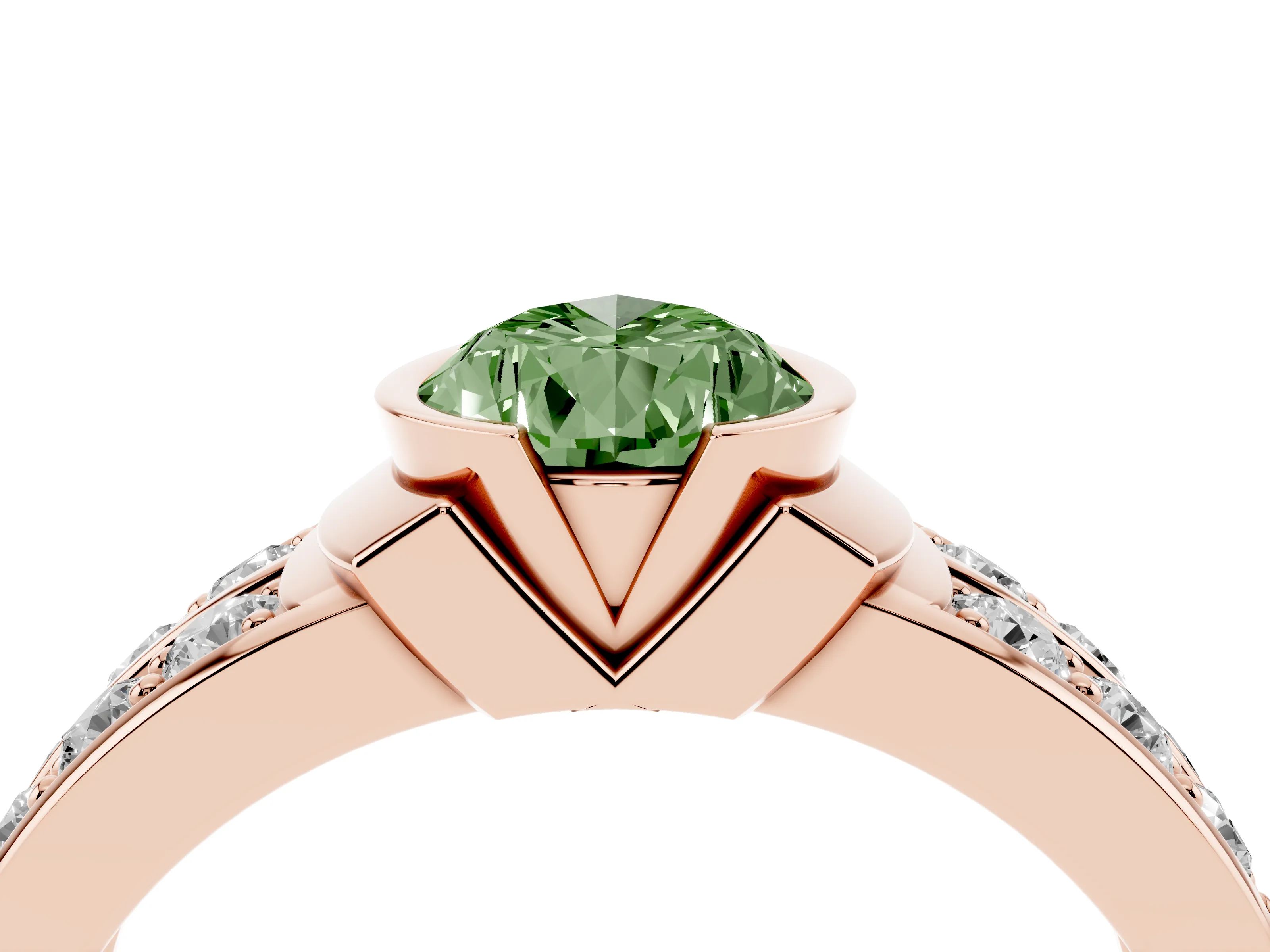 Fancy Green Pear Cut Diamond Wide Channel Set Band Ring Set in Rose gold with Bezel Setting