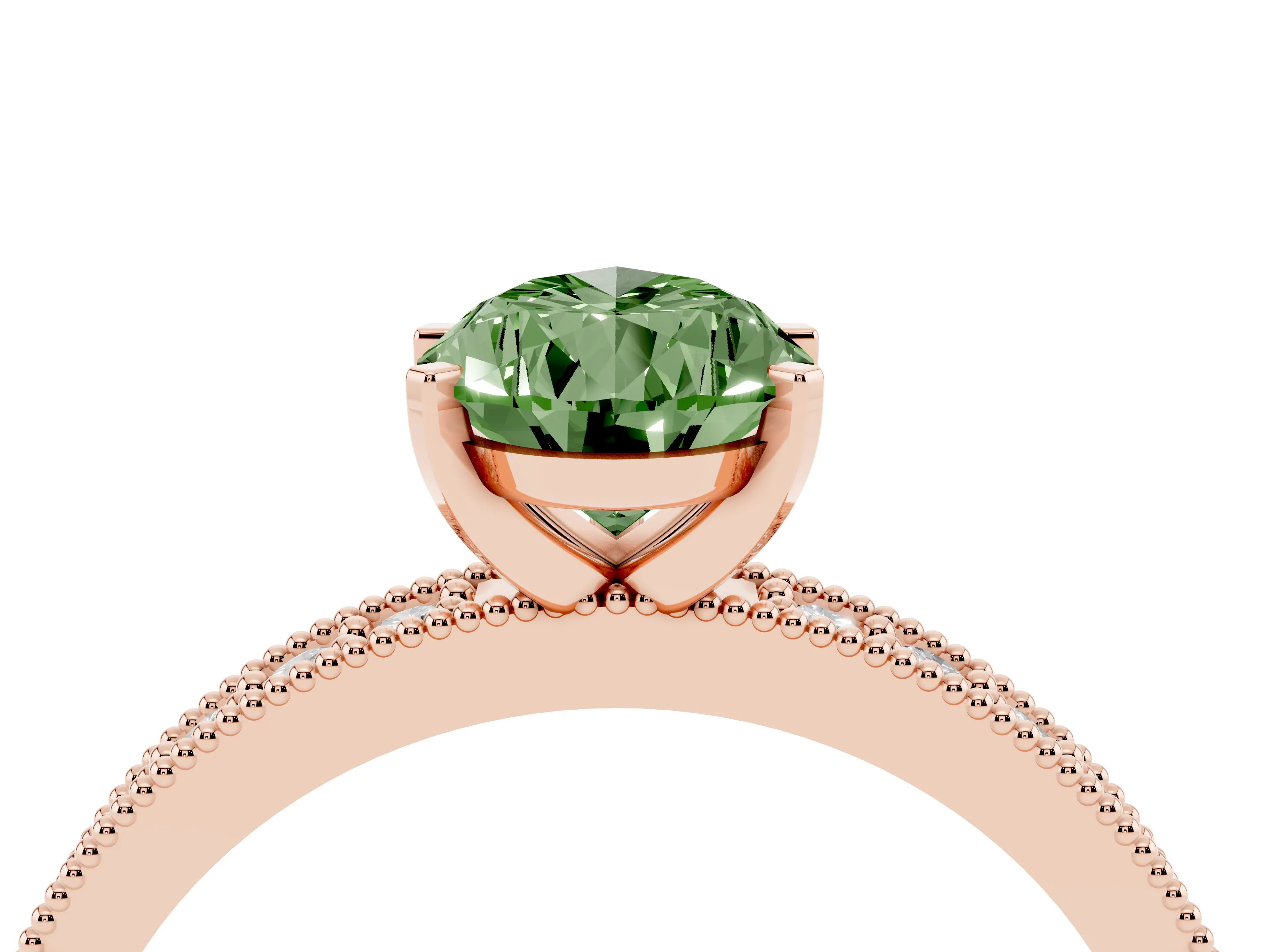 Fancy Green Pear Cut Diamond Milgrain Pavé Engagement Ring Set in Rose gold with Prong Setting