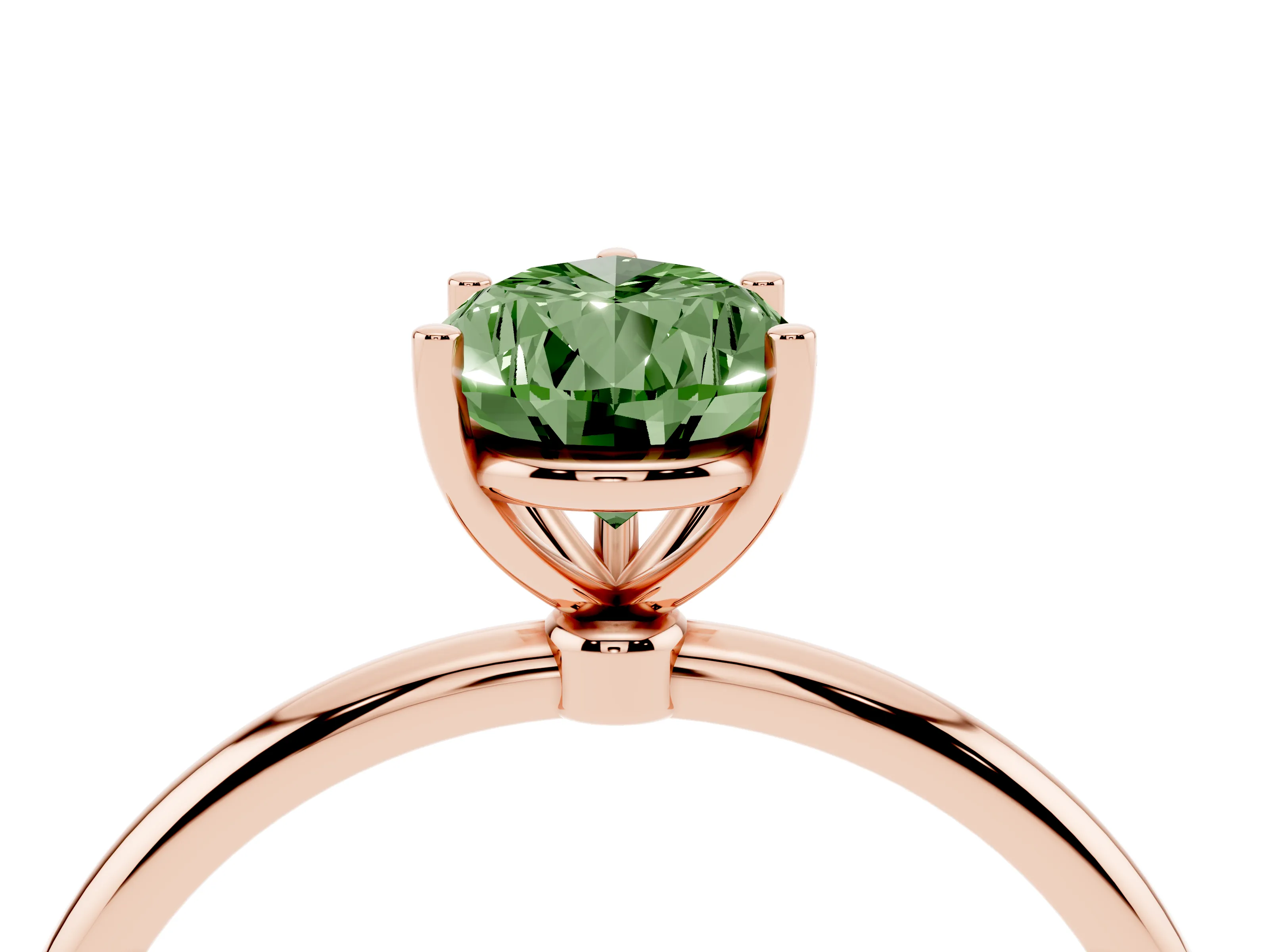 Fancy Green Pear Cut Diamond Solitaire Engagement Ring Set in Rose gold with Thin Band and Prong Setting