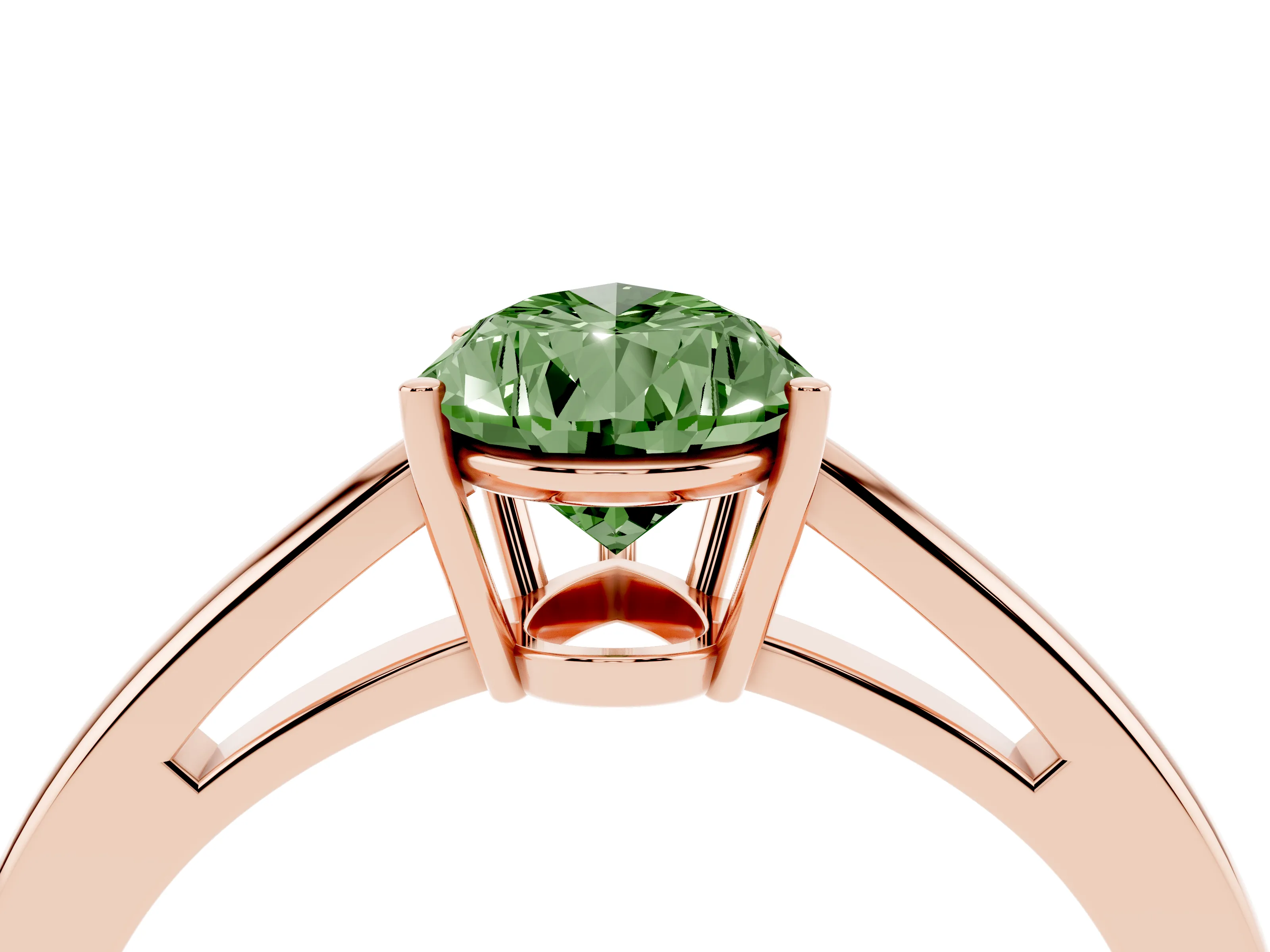 Fancy Green Pear Cut Diamond Solitaire Ring Set in Rose gold with Split Shank and Prong Setting