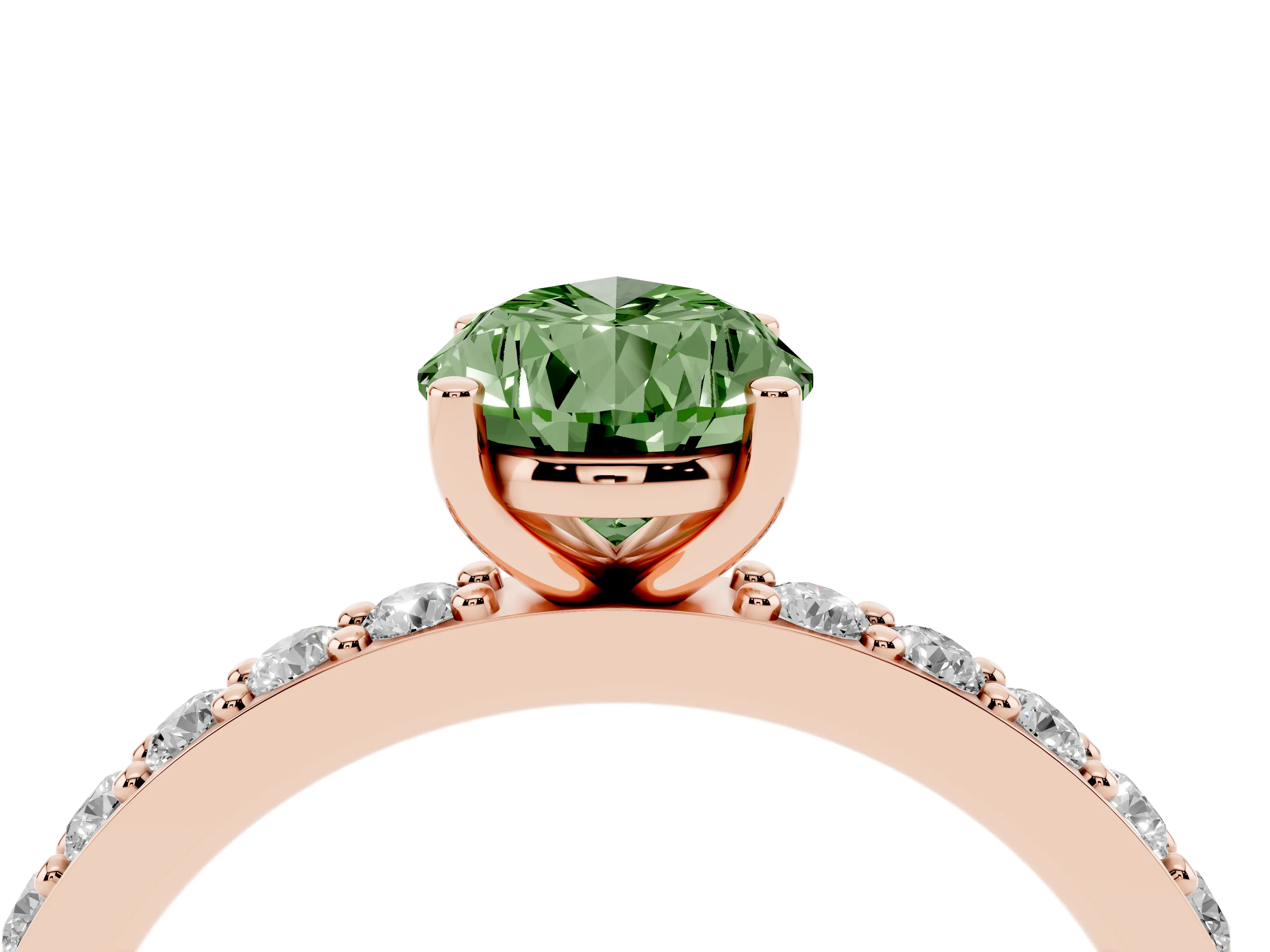 Fancy Green Pear Cut Diamond Solitaire Set in Rose gold with Round Pavé Band and Prong Setting