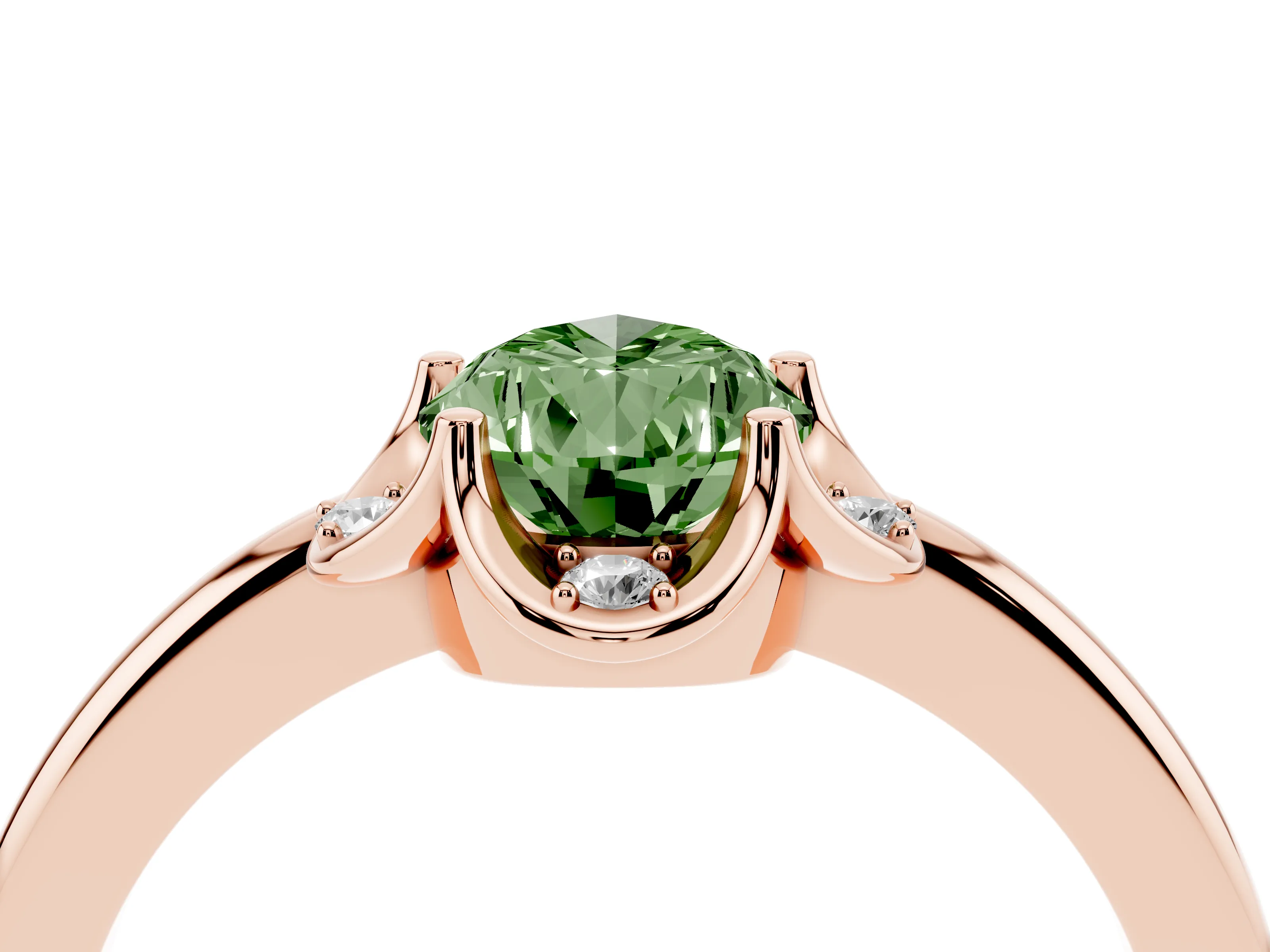 Fancy Green Pear Cut Diamond Round Cluster Halo Ring Set in Rose gold with Solitaire Band and Prong Setting