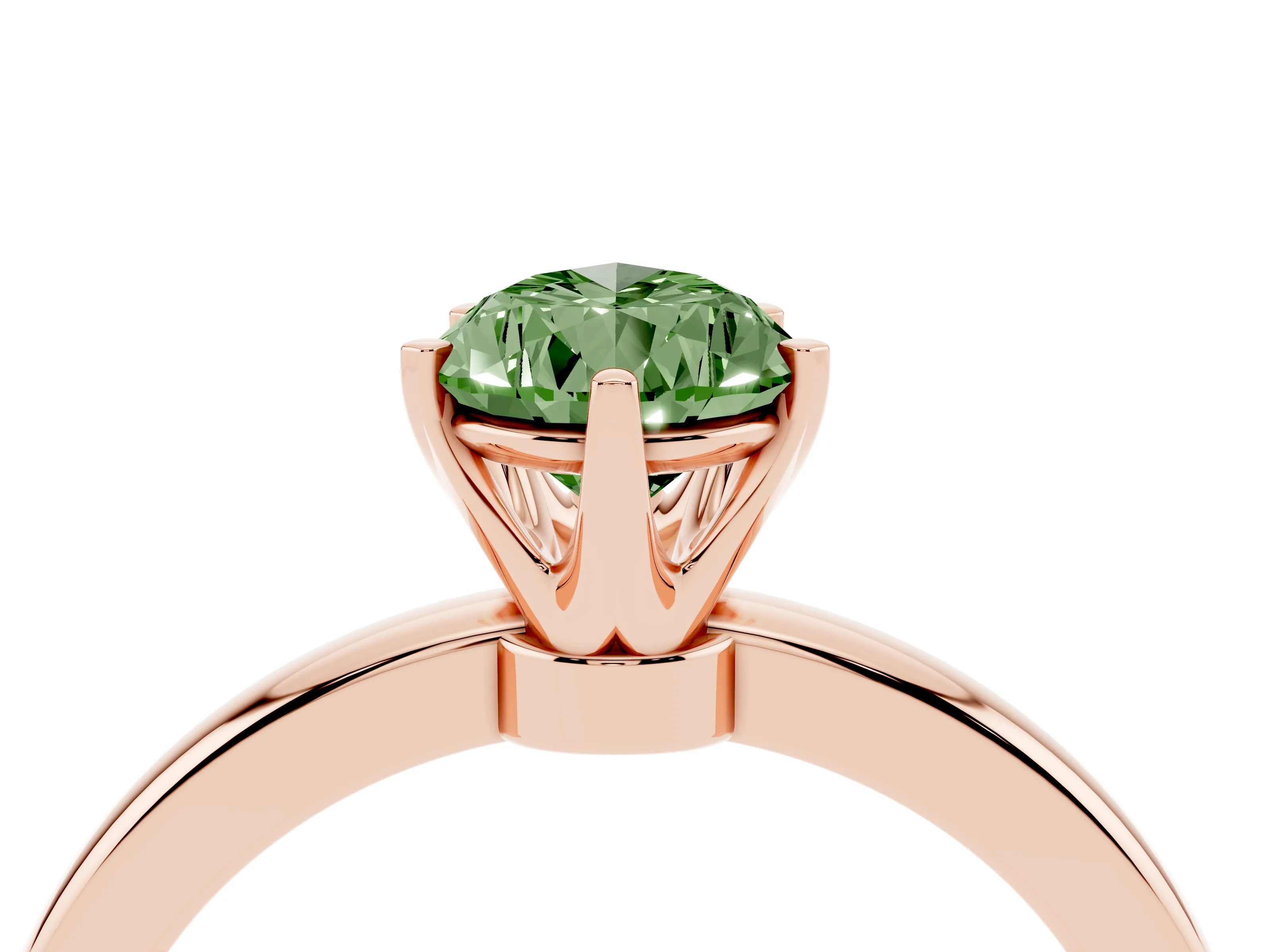 Fancy Green Pear Cut Diamond Solitaire Ring Set in Rose gold with Raised Prong Setting on a Classic Band