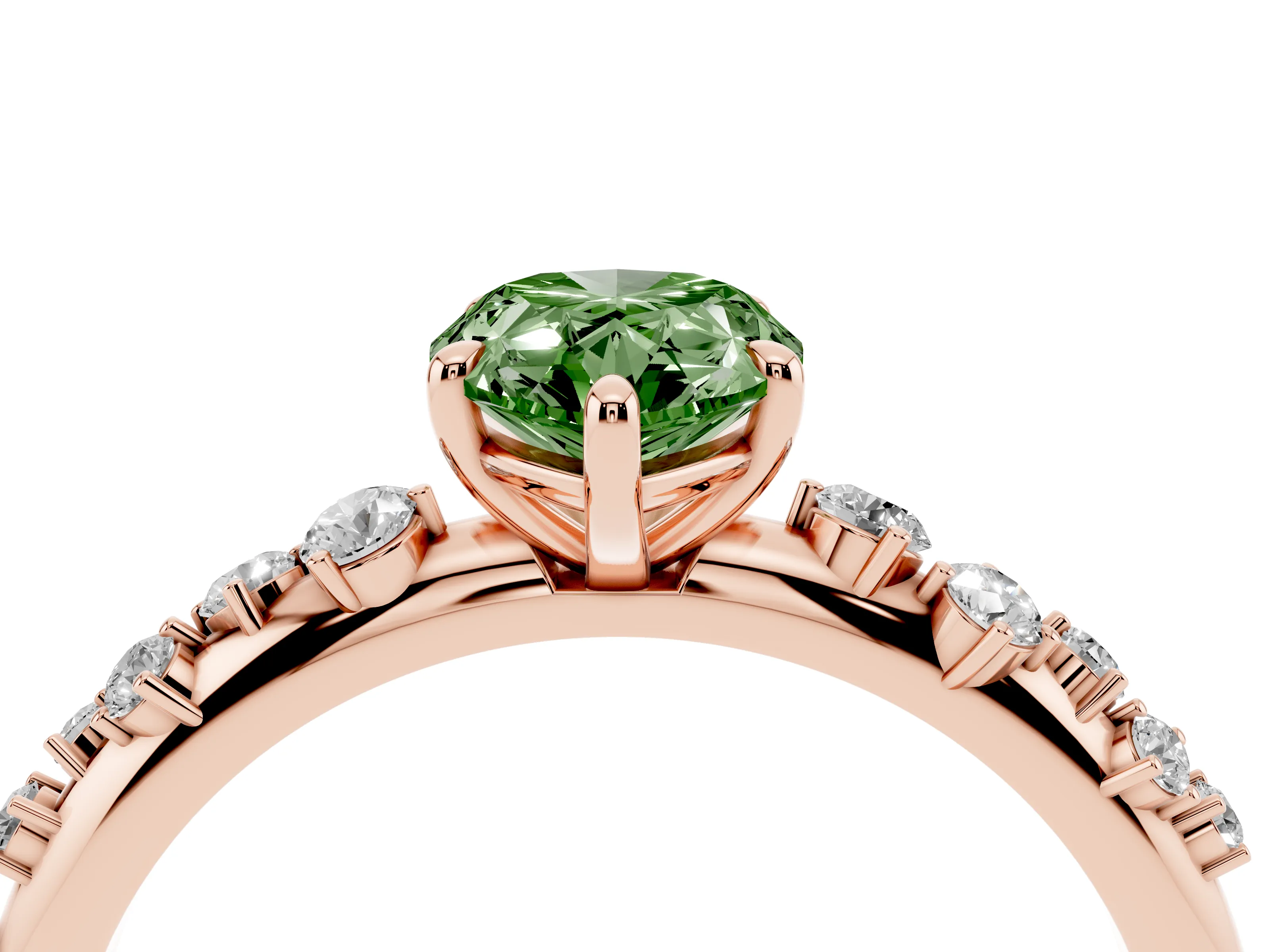 Fancy Green Pear Cut Diamond Cluster Solitaire Ring Set in Rose gold with Prong Setting