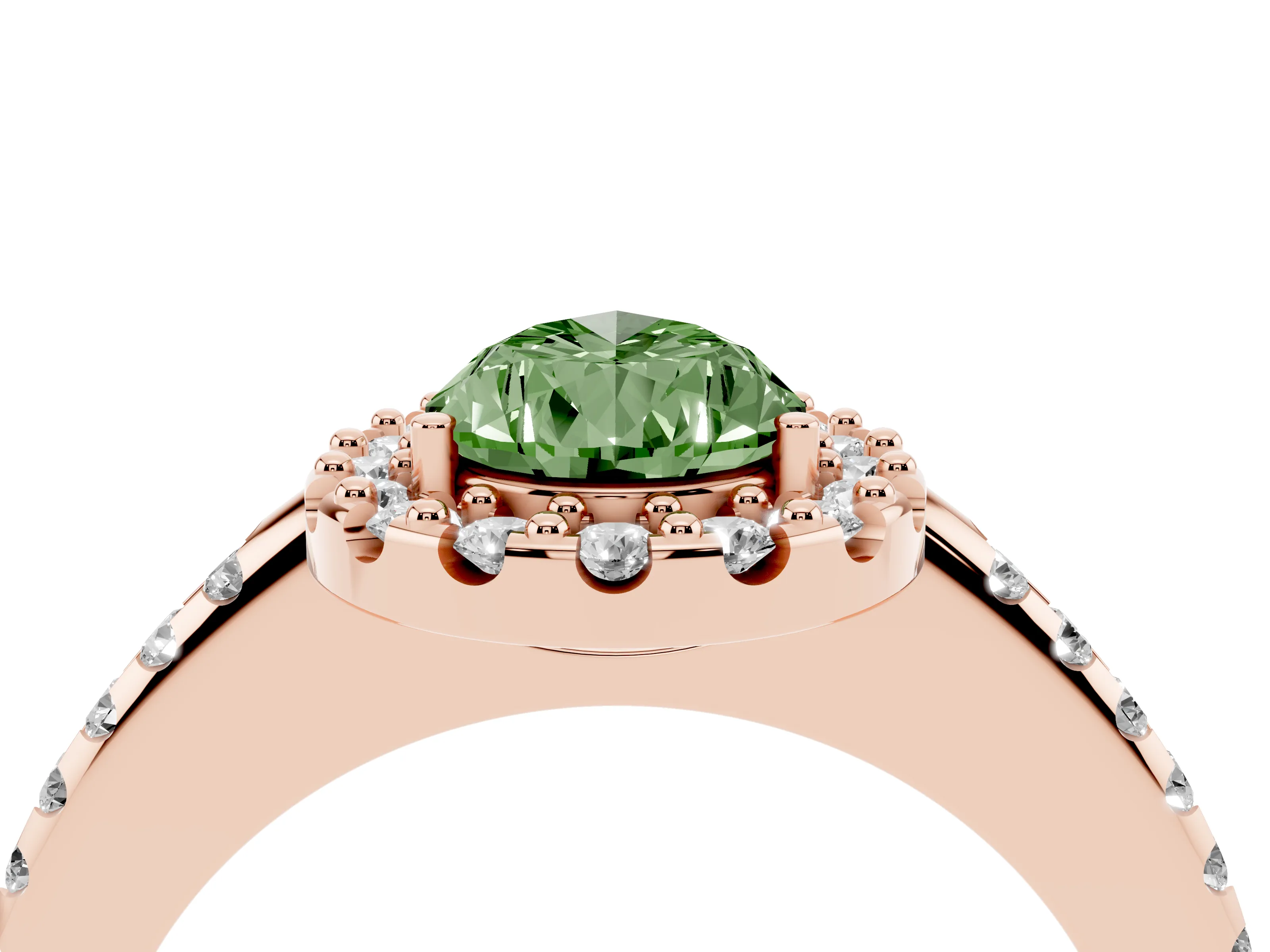 Fancy Green Pear Cut Diamond Pavé Halo Ring Set in Rose gold with Prong Setting