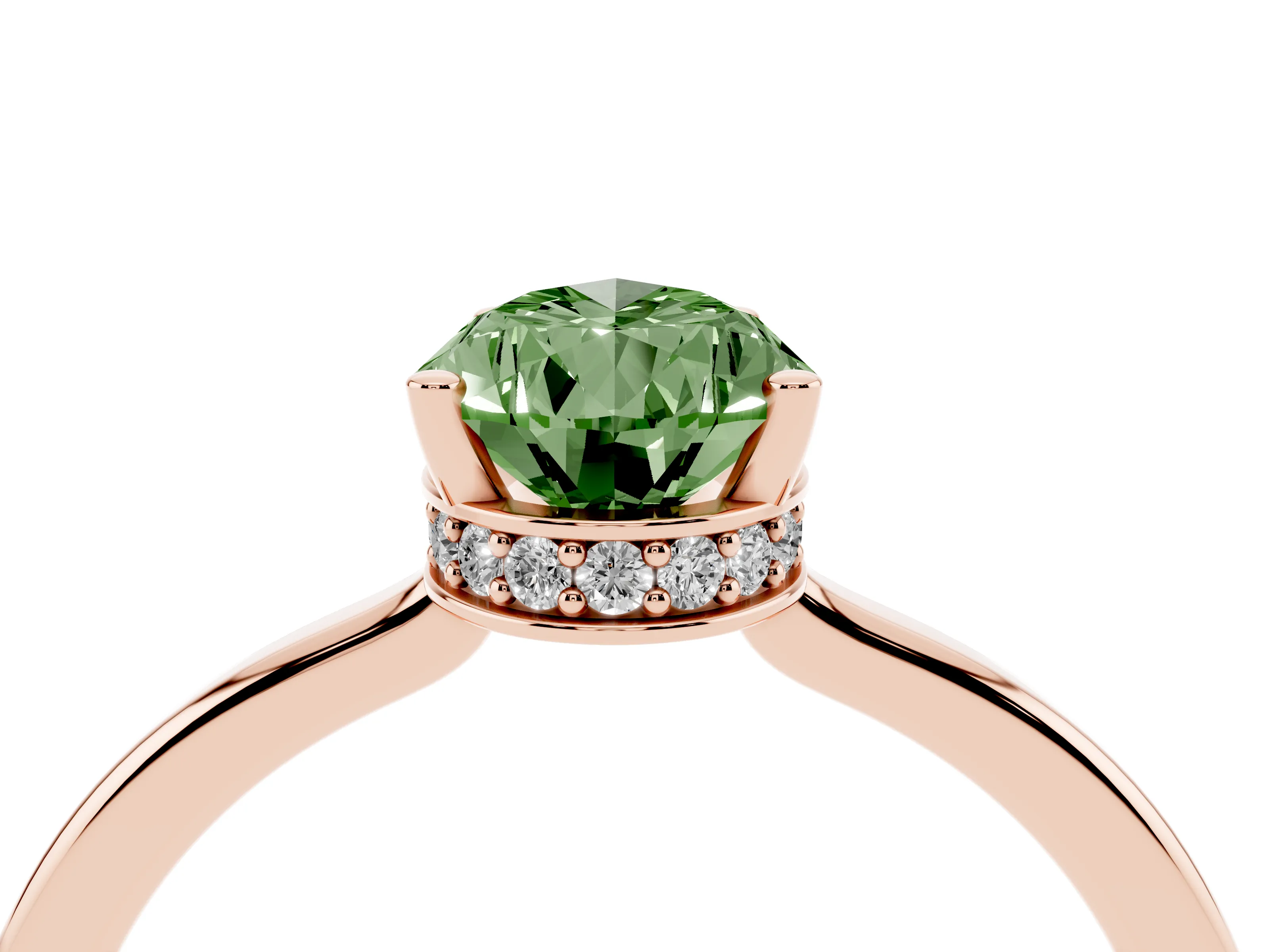 Fancy Green Pear Cut Diamond Solitaire Engagement Ring Set in Rose gold with Prong Setting on a Plain Band