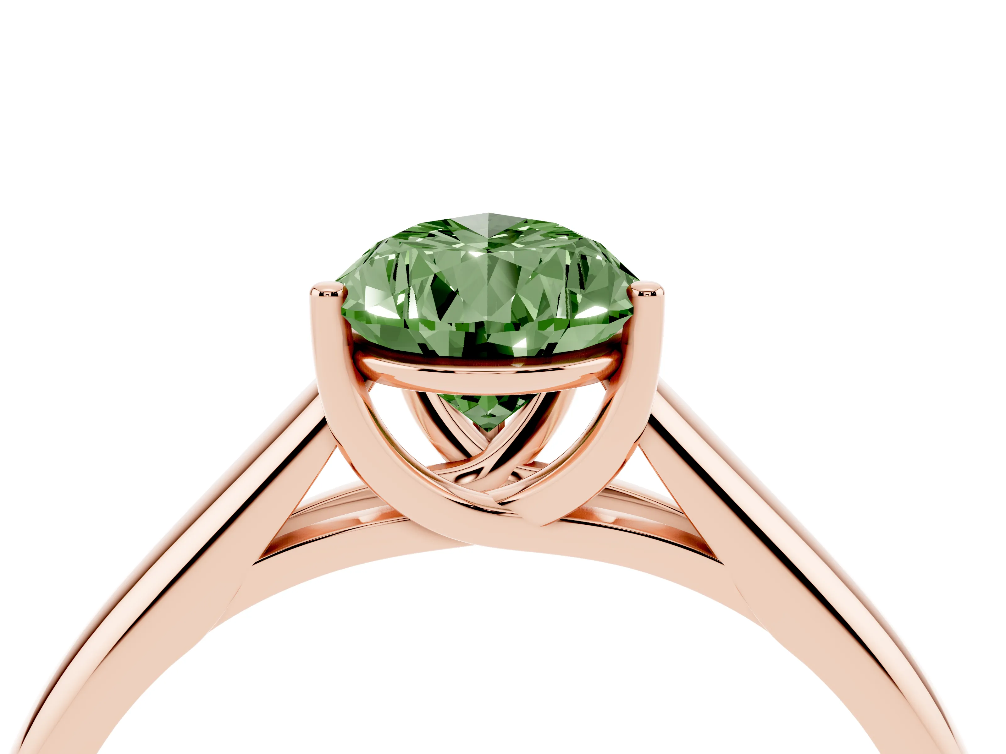 Fancy Green Pear Cut Diamond Solitaire Engagement Ring Set in Rose gold with Subtly Tapered Band and Prong Setting