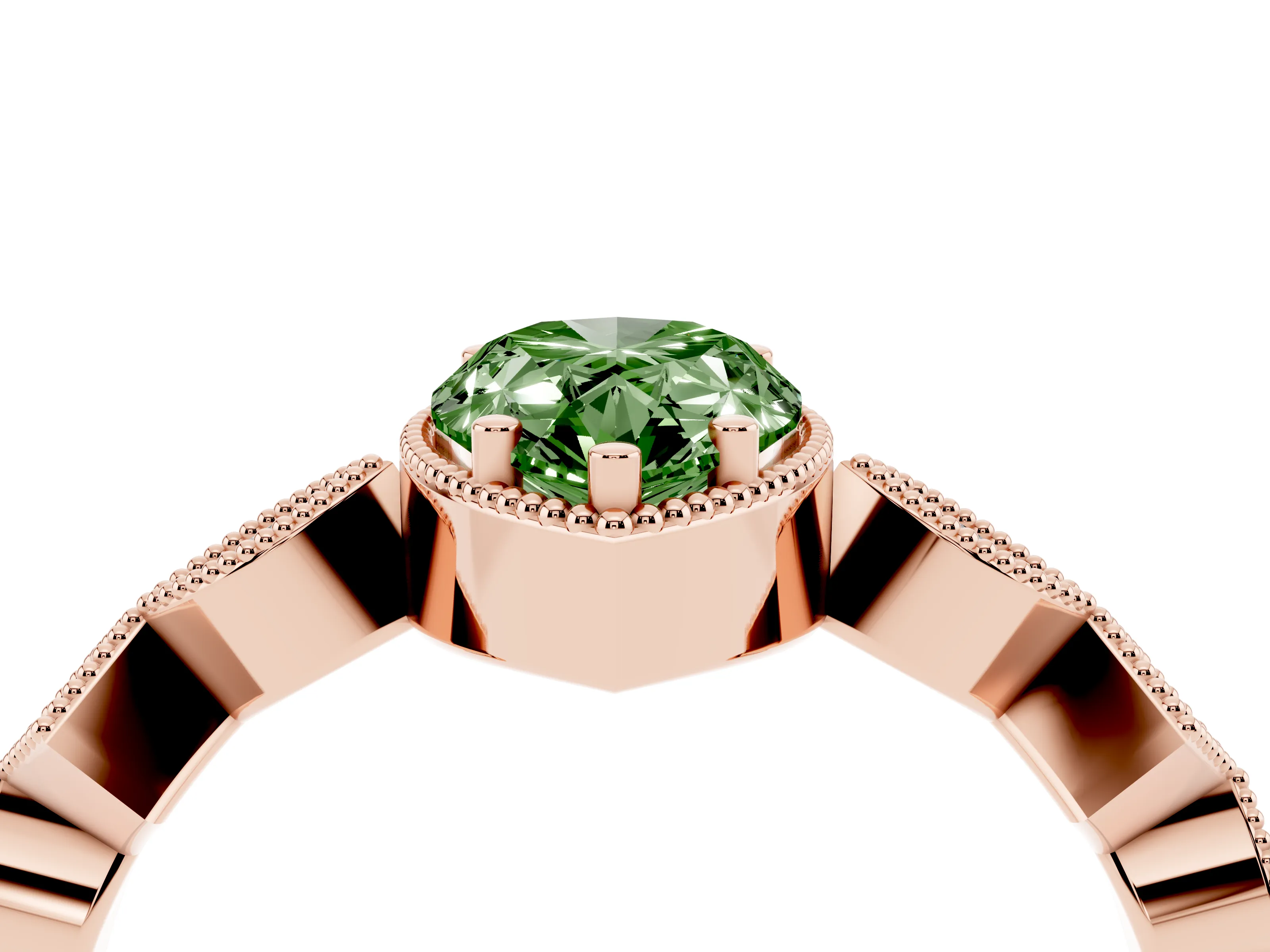 Fancy Green Pear Cut Diamond Milgrain Marquise Twist Band Ring Set in Rose gold with Prong Setting