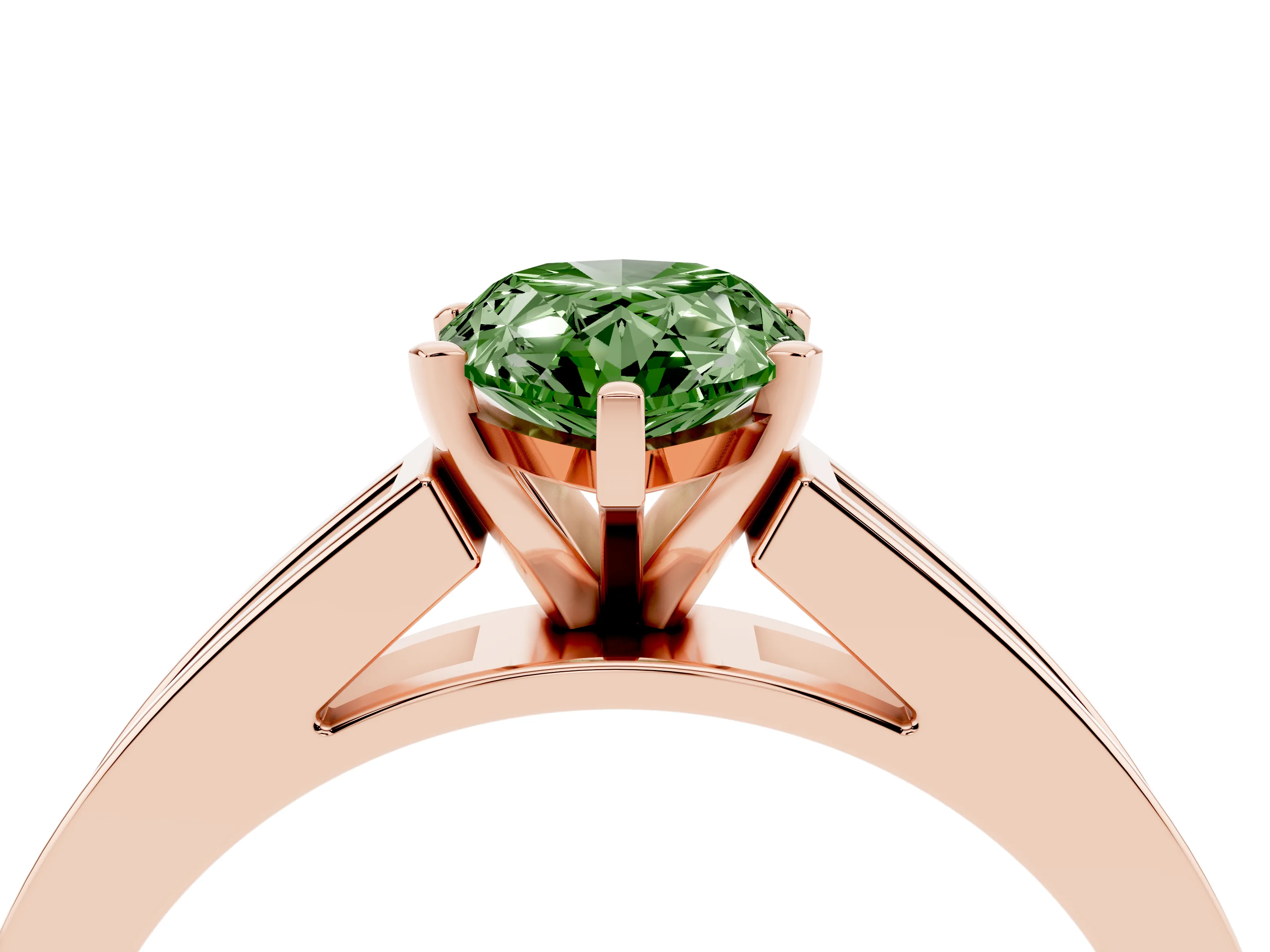 Fancy Green Pear Cut Diamond Solitaire Ring Set in Rose gold with Channel-Set Band and Prong Setting