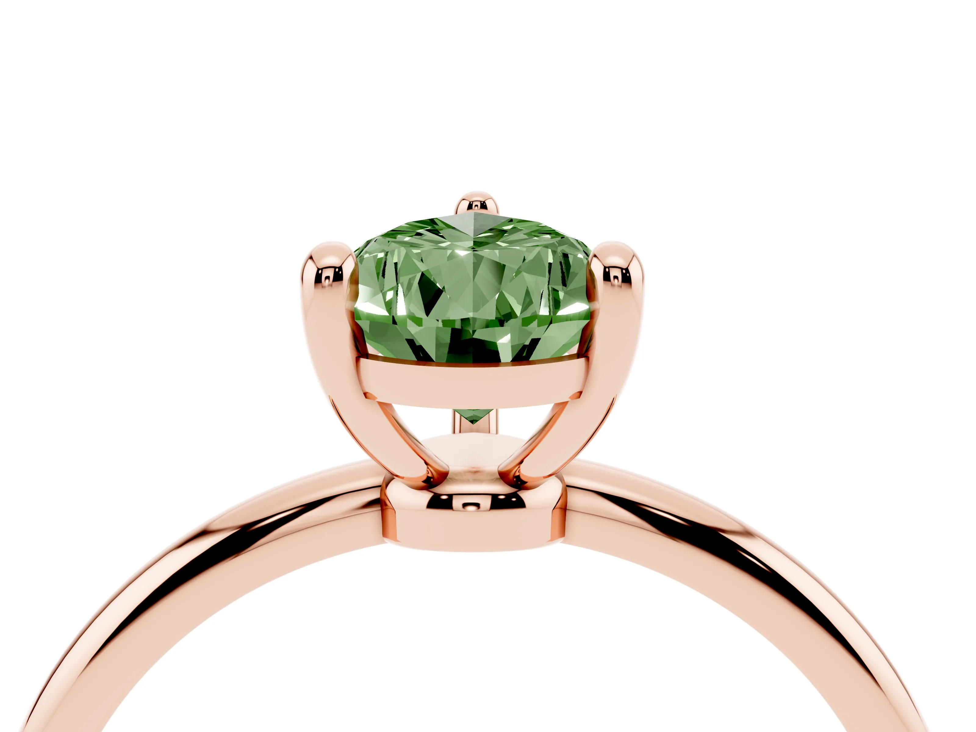 Fancy Green Pear Cut Diamond Solitaire Ring Set in Rose gold with Secure Prong Setting on a Classic Band
