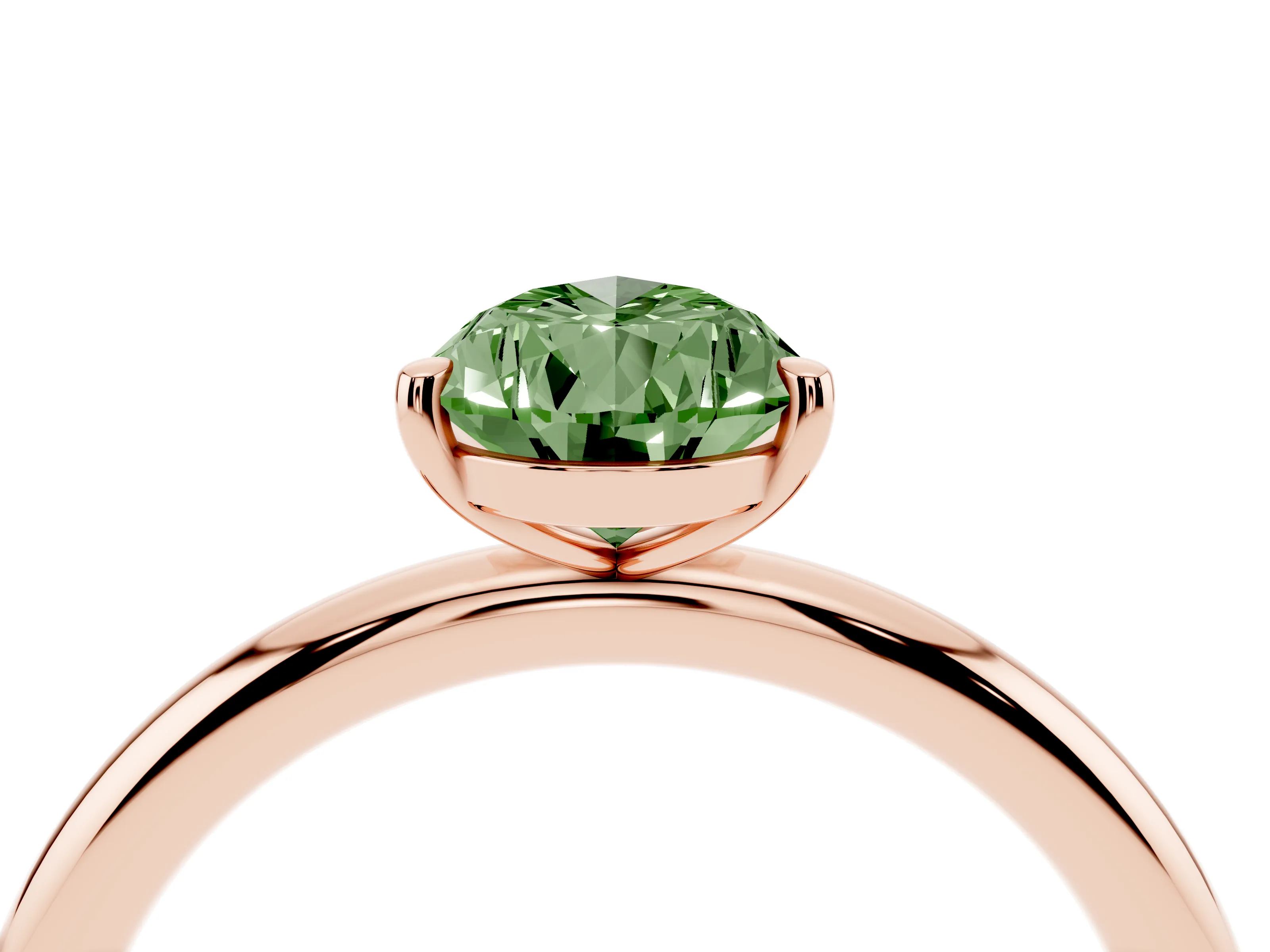 Fancy Green Pear Cut Diamond Solitaire Ring Set in Rose gold with Prong Setting on a Polished Plain Band