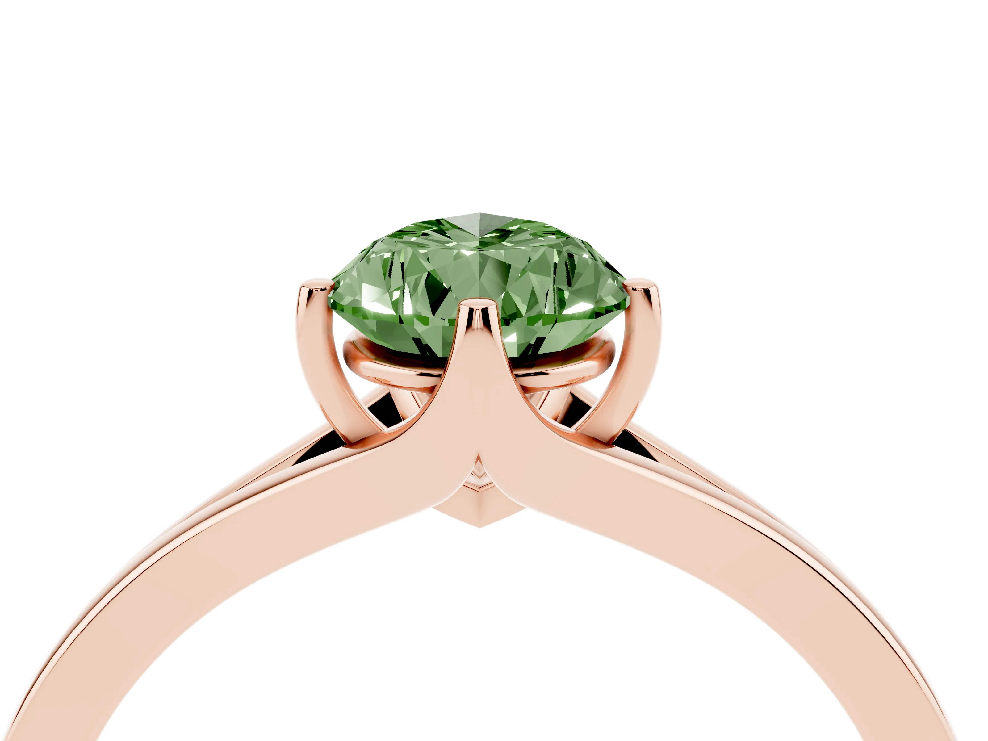 Fancy Green Pear Cut Diamond Solitaire Ring Set in Rose gold with Polished Tapered Band and Prong Setting