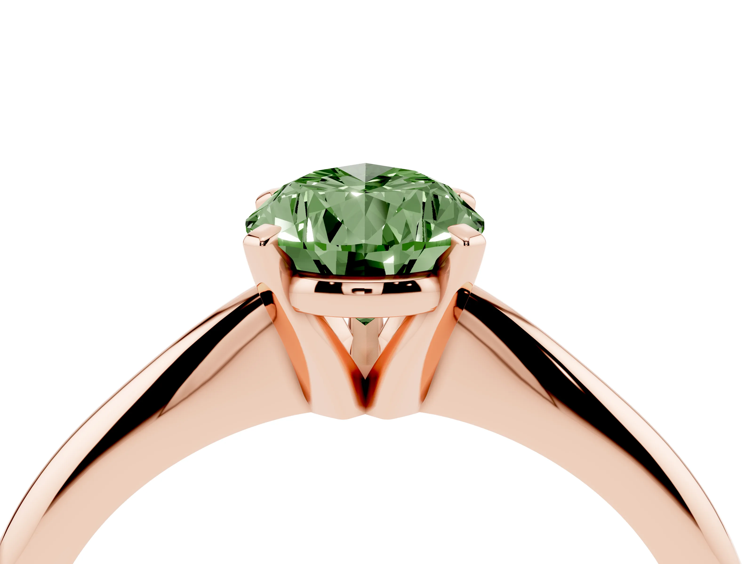 Fancy Green Pear Cut Diamond Solitaire Ring Set in Rose gold with Prong Setting on a Plain Round Band