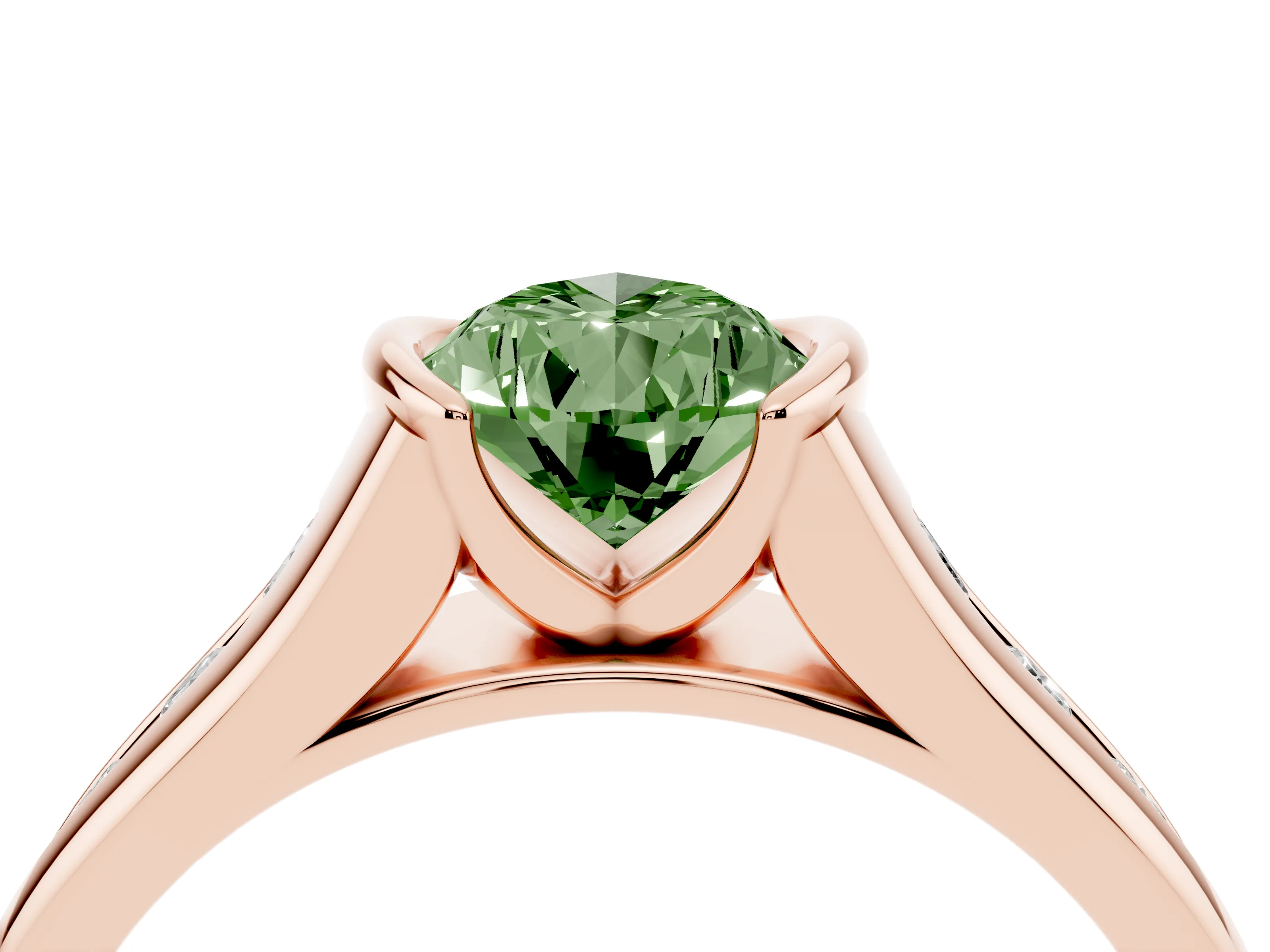 Fancy Green Pear Cut Diamond Bezel-Set Solitaire Ring Set in Rose gold with Channel-Set Band