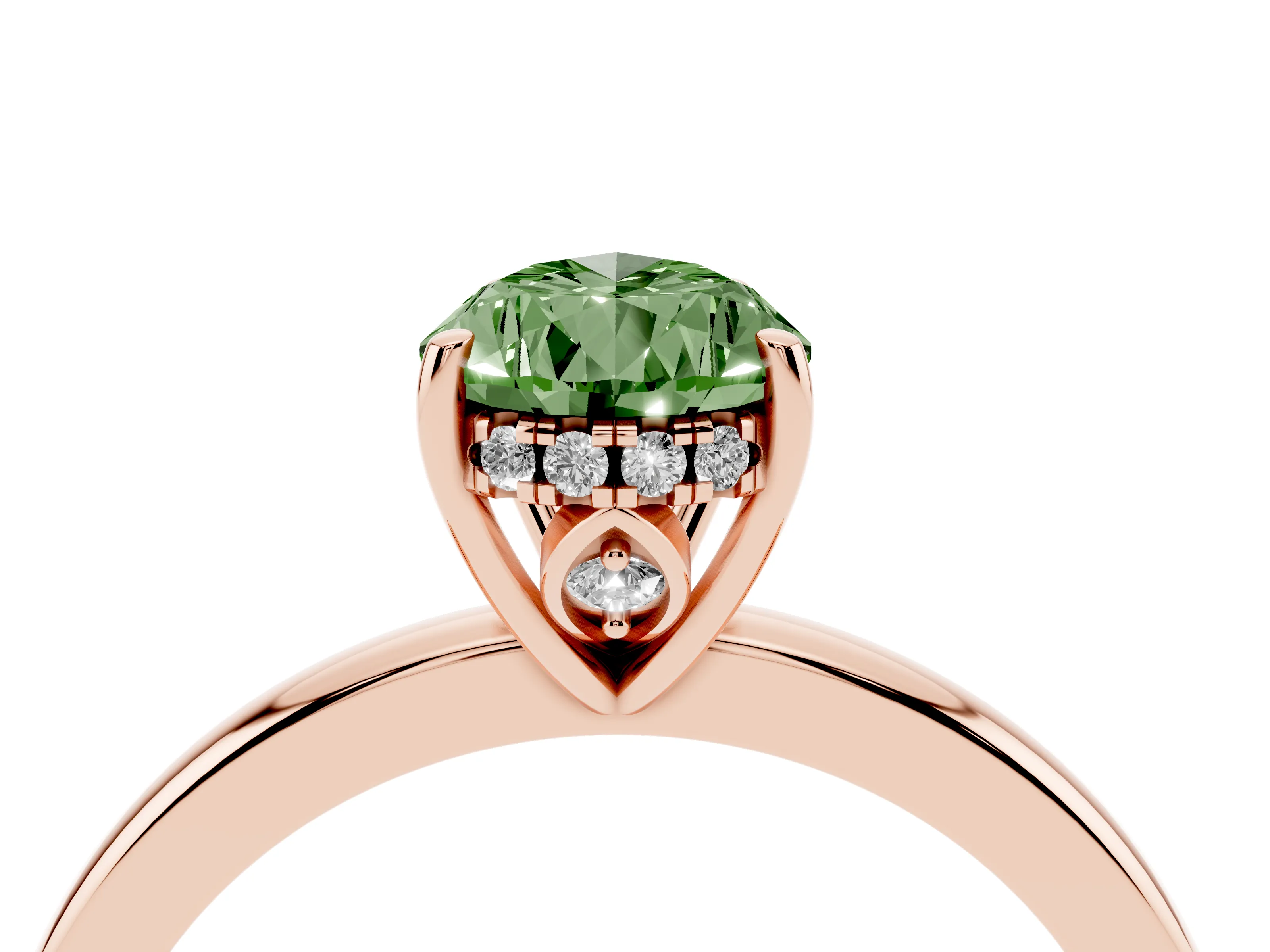 Fancy Green Pear Cut Diamond Solitaire Ring Set in Rose gold with Plain Band and Prong Setting