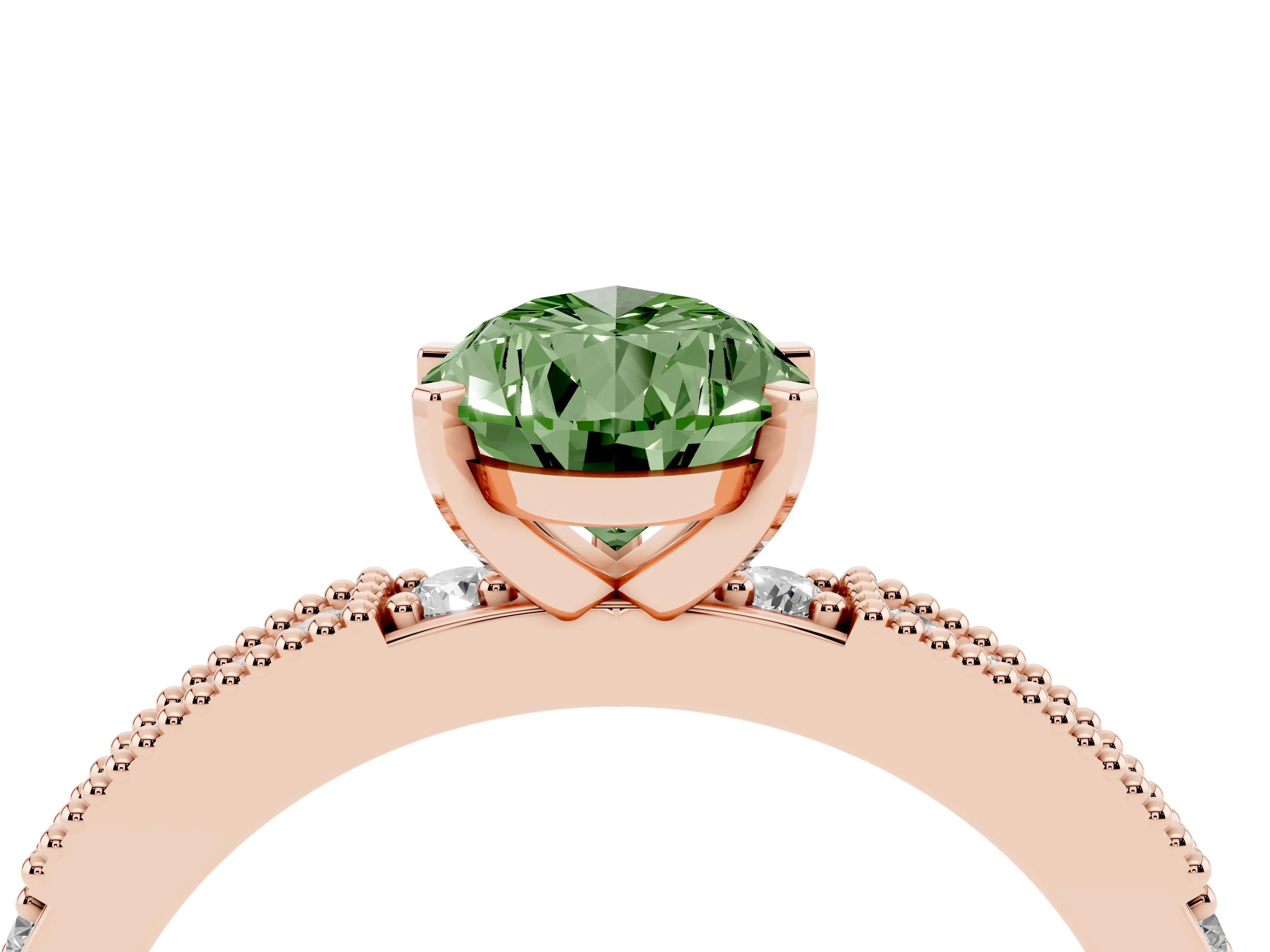 Fancy Green Pear Cut Diamond Solitaire Ring Set in Rose gold with Slim Pavé Band and Prong Setting