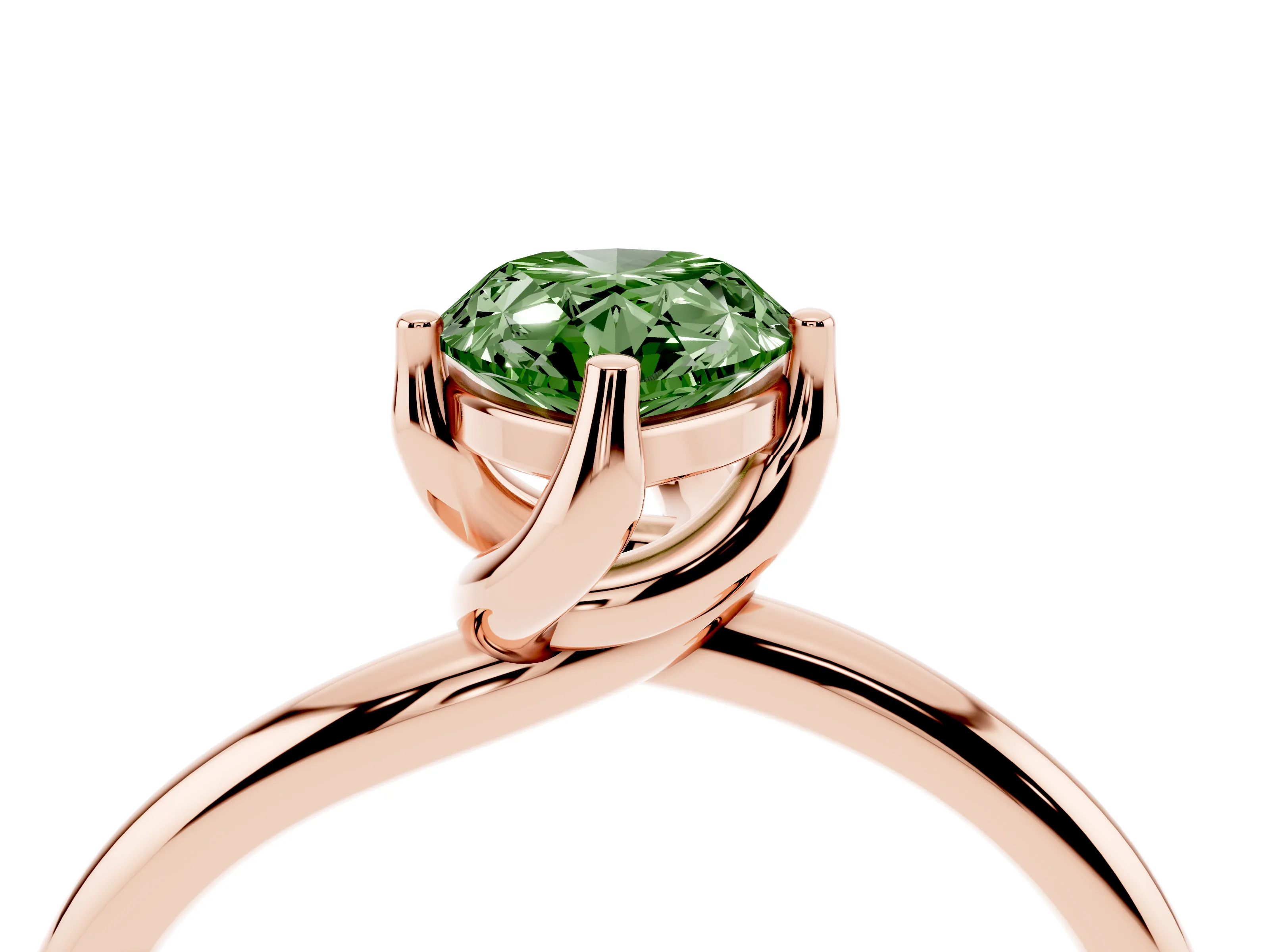 Fancy Green Pear Cut Diamond Solitaire Engagement Ring Set in Rose gold with Classic Plain Band