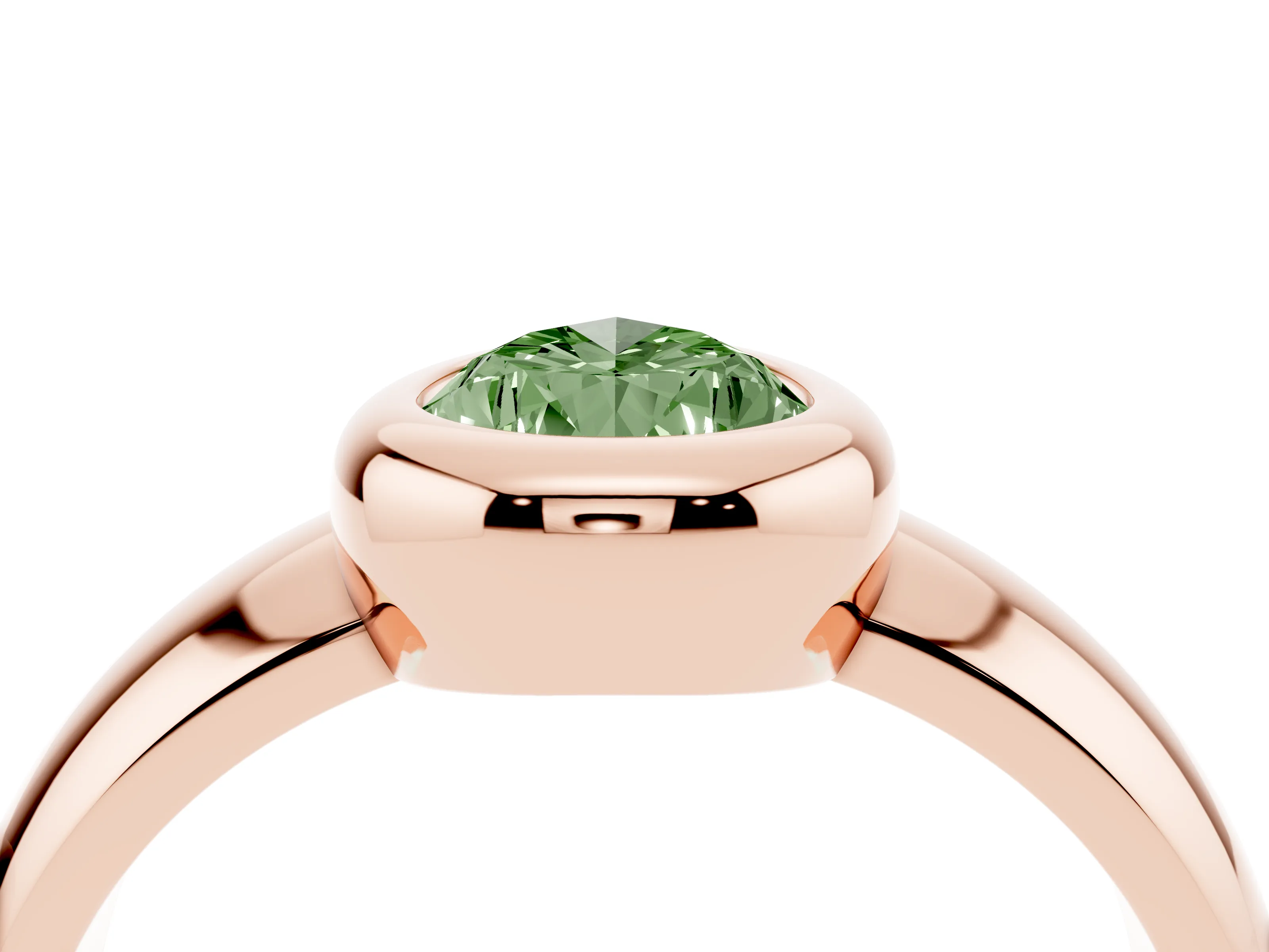 Fancy Green Bezel Set Pear Cut Diamond Solitaire Ring Set in Rose gold with Wide Band