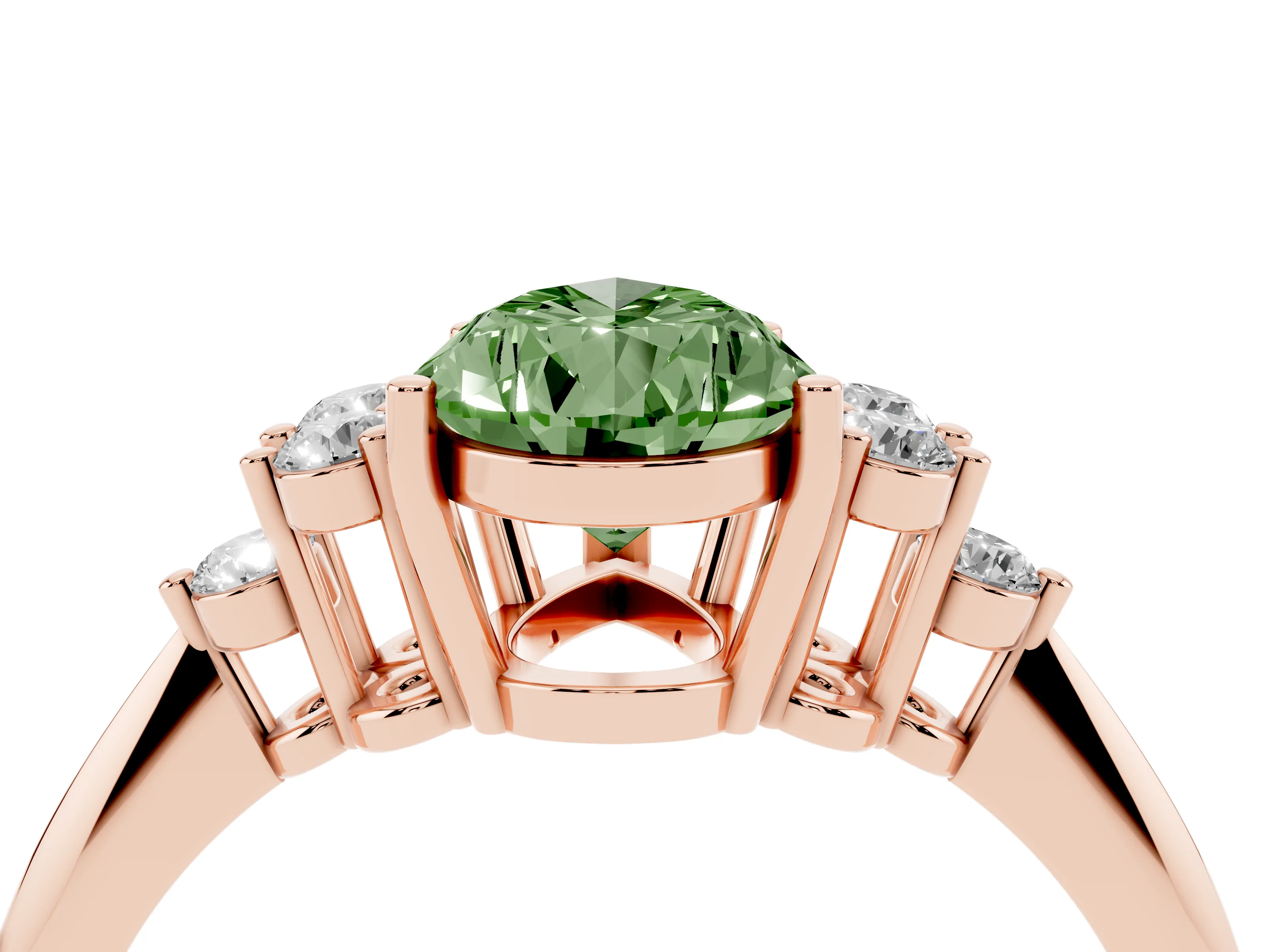 Fancy Green Pear Cut Diamond Cluster Ring Set in Rose gold with Plain Band and Prong Setting