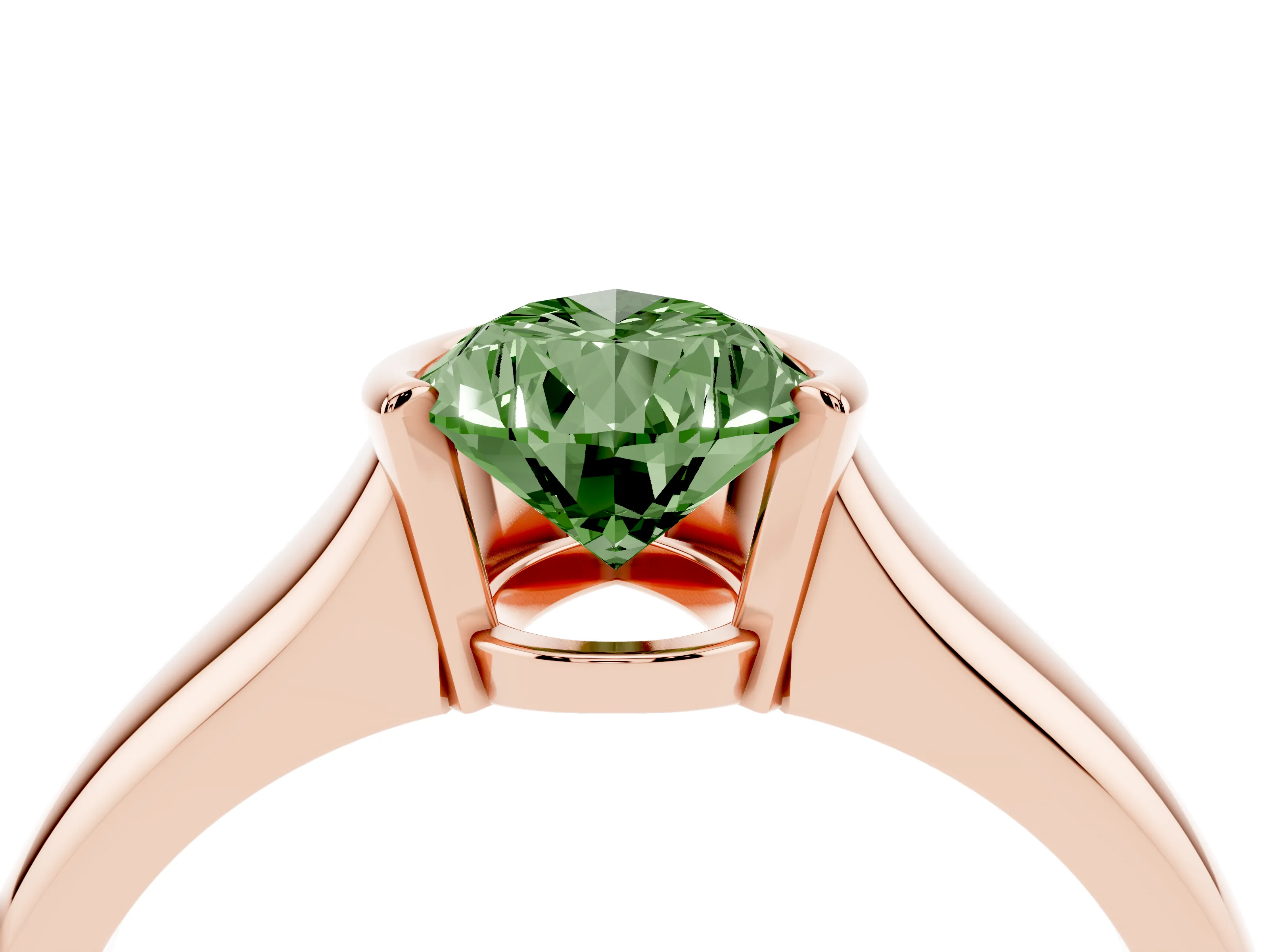 Fancy Green Pear Cut Diamond Solitaire Tension Set Ring Set in Rose gold with Split Shank Band