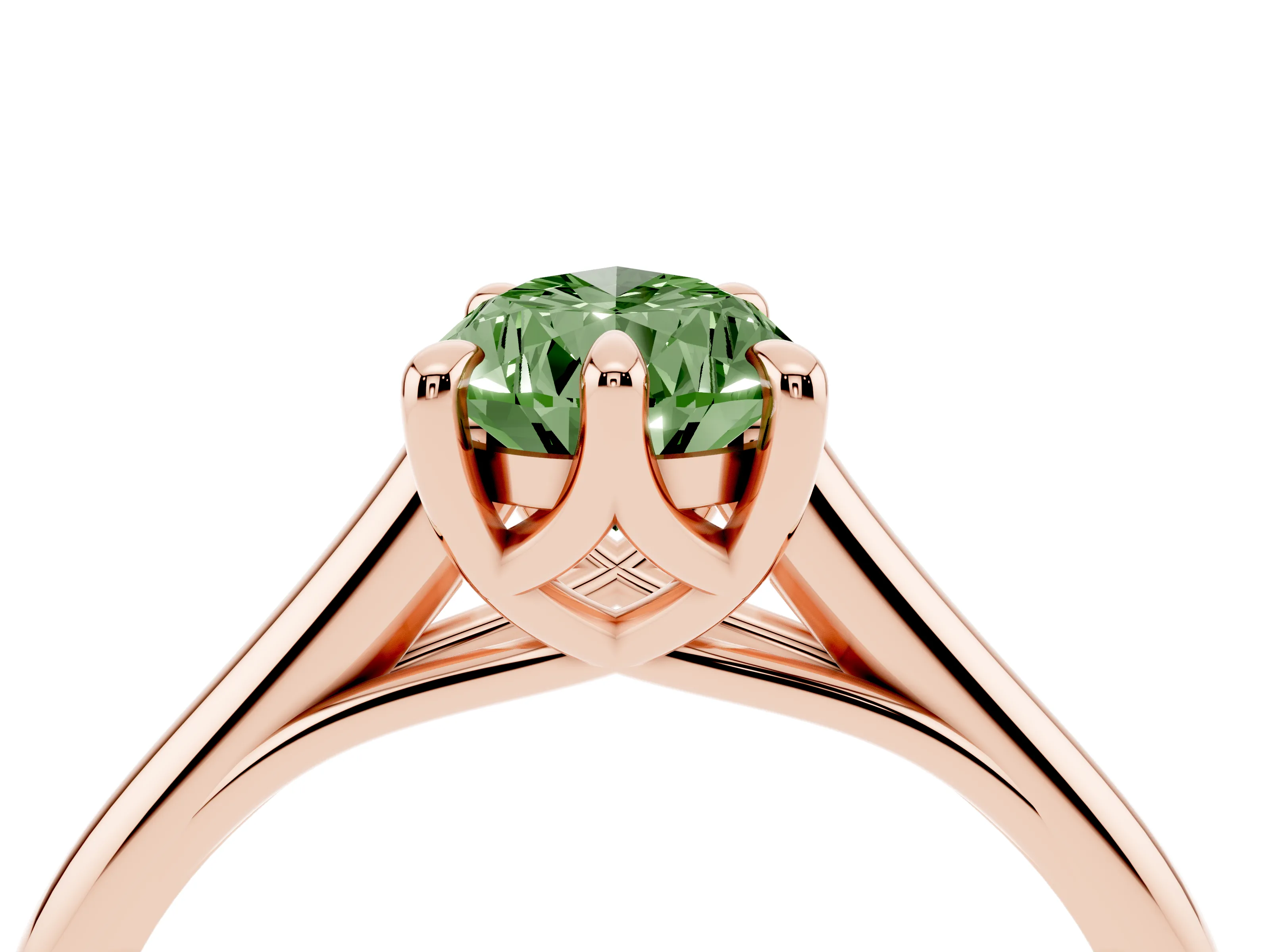 Fancy Green Pear Cut Diamond Solitaire Engagement Ring Set in Rose gold with Prong Setting and Plain Classic Band