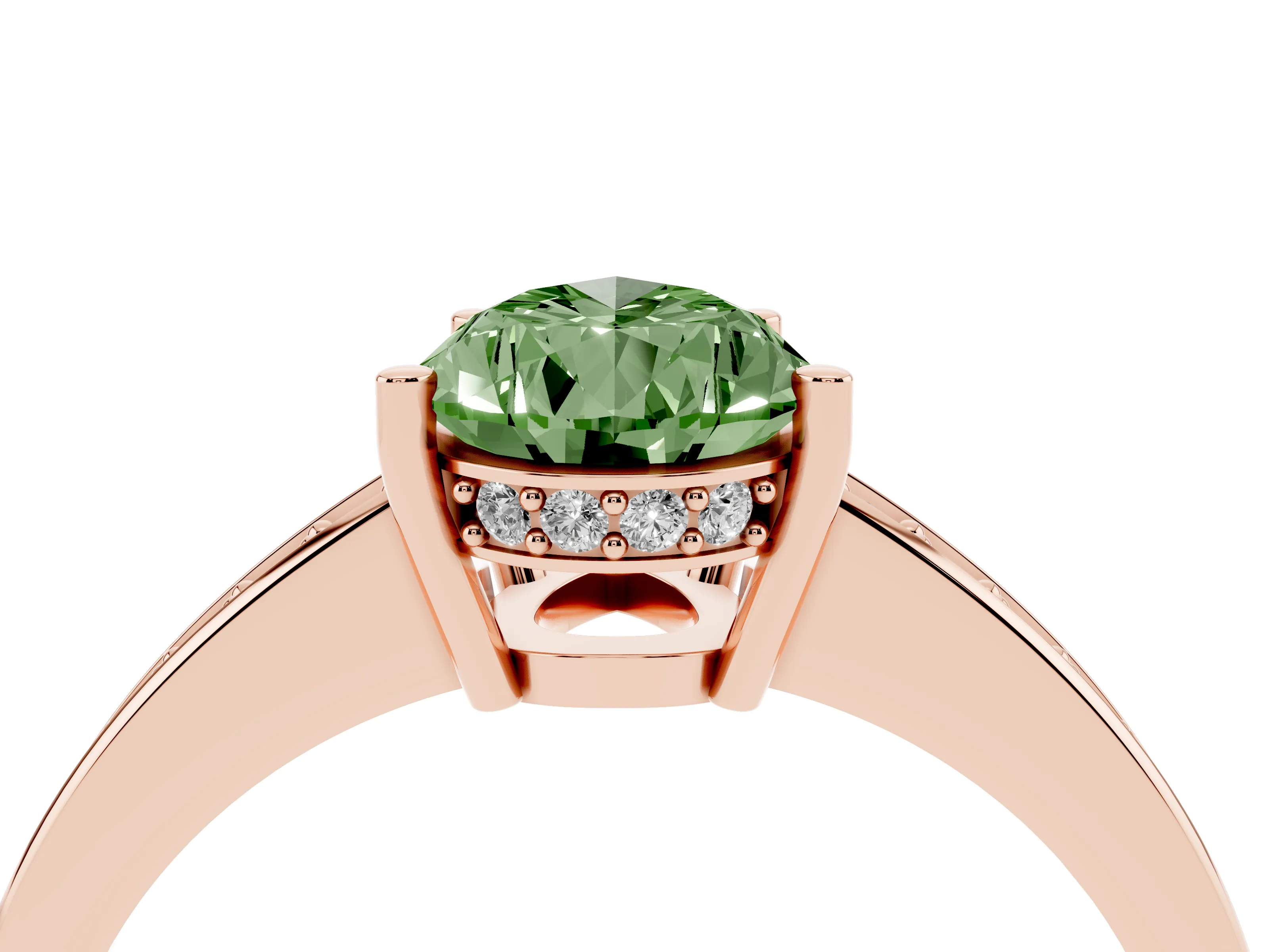 Fancy Green Pear Cut Diamond Pavé Band Prong Set Solitaire Ring Set in Rose gold