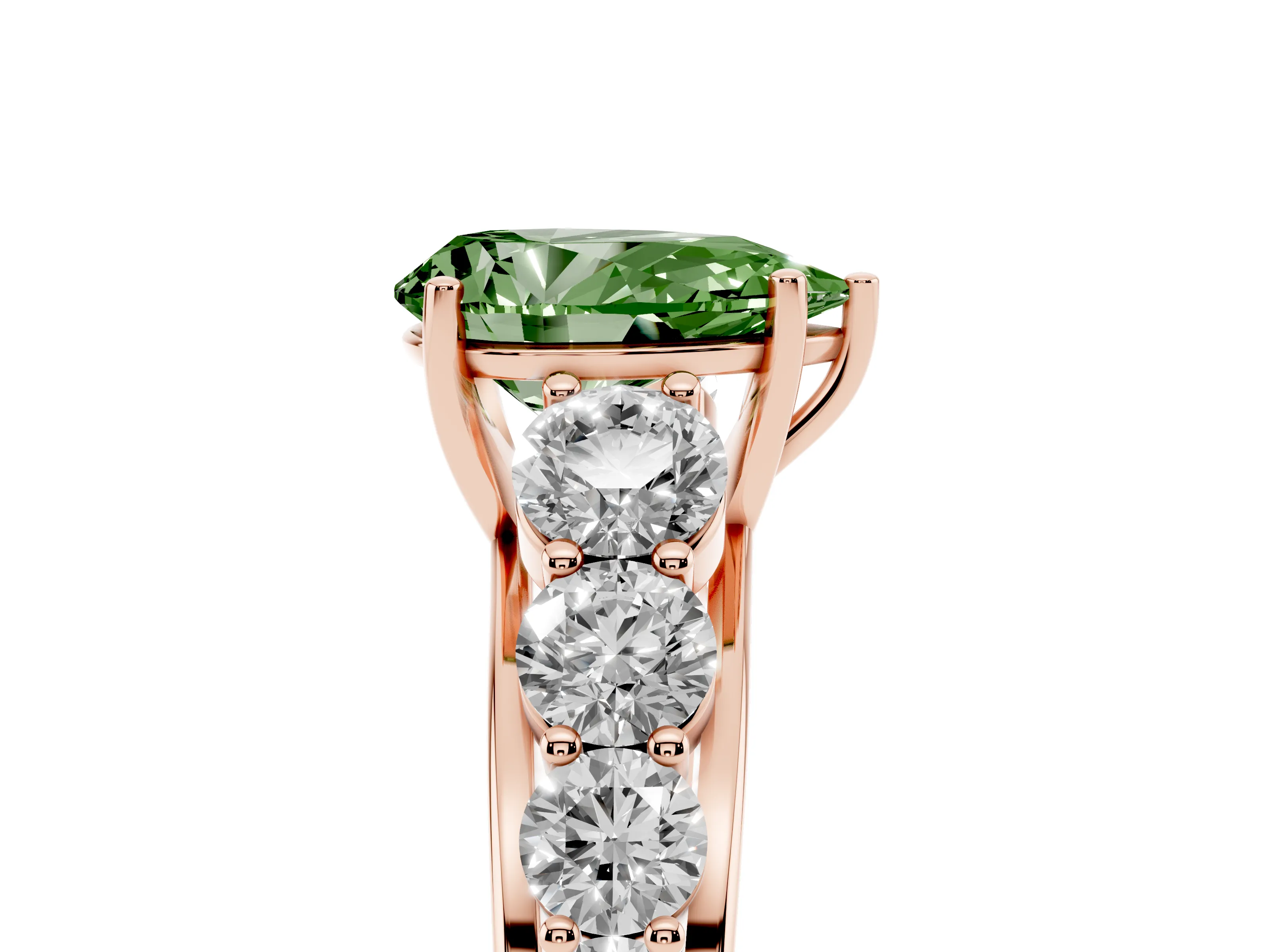 Fancy Green Pear Cut Diamond Solitaire Ring Set in Rose gold with Pavé-Set Band and Prong Setting