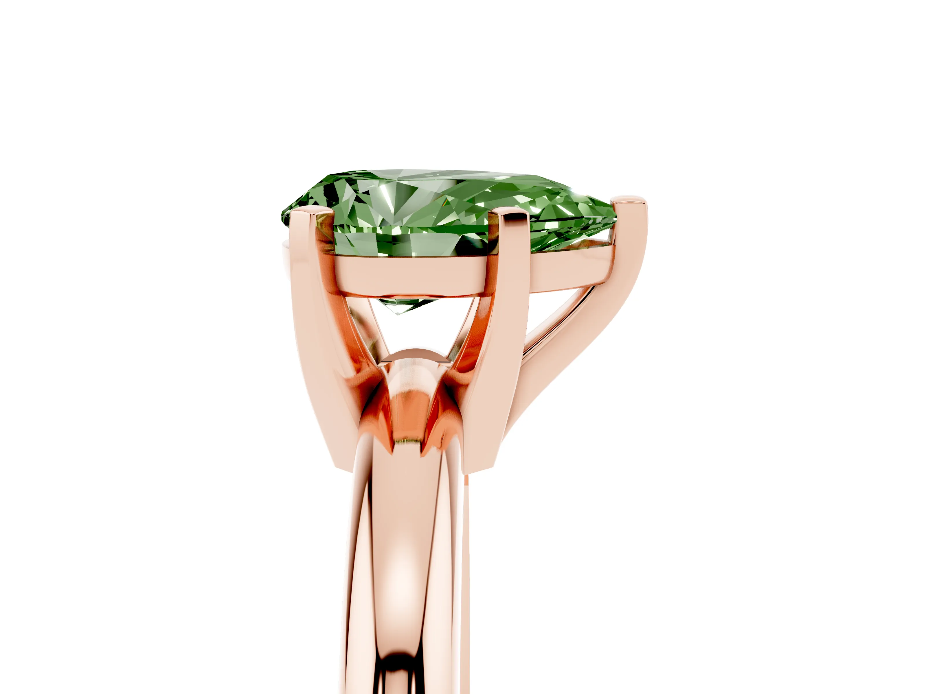 Fancy Green Pear Cut Diamond Solitaire Engagement Ring Set in Rose gold with Round Band and Prong Setting