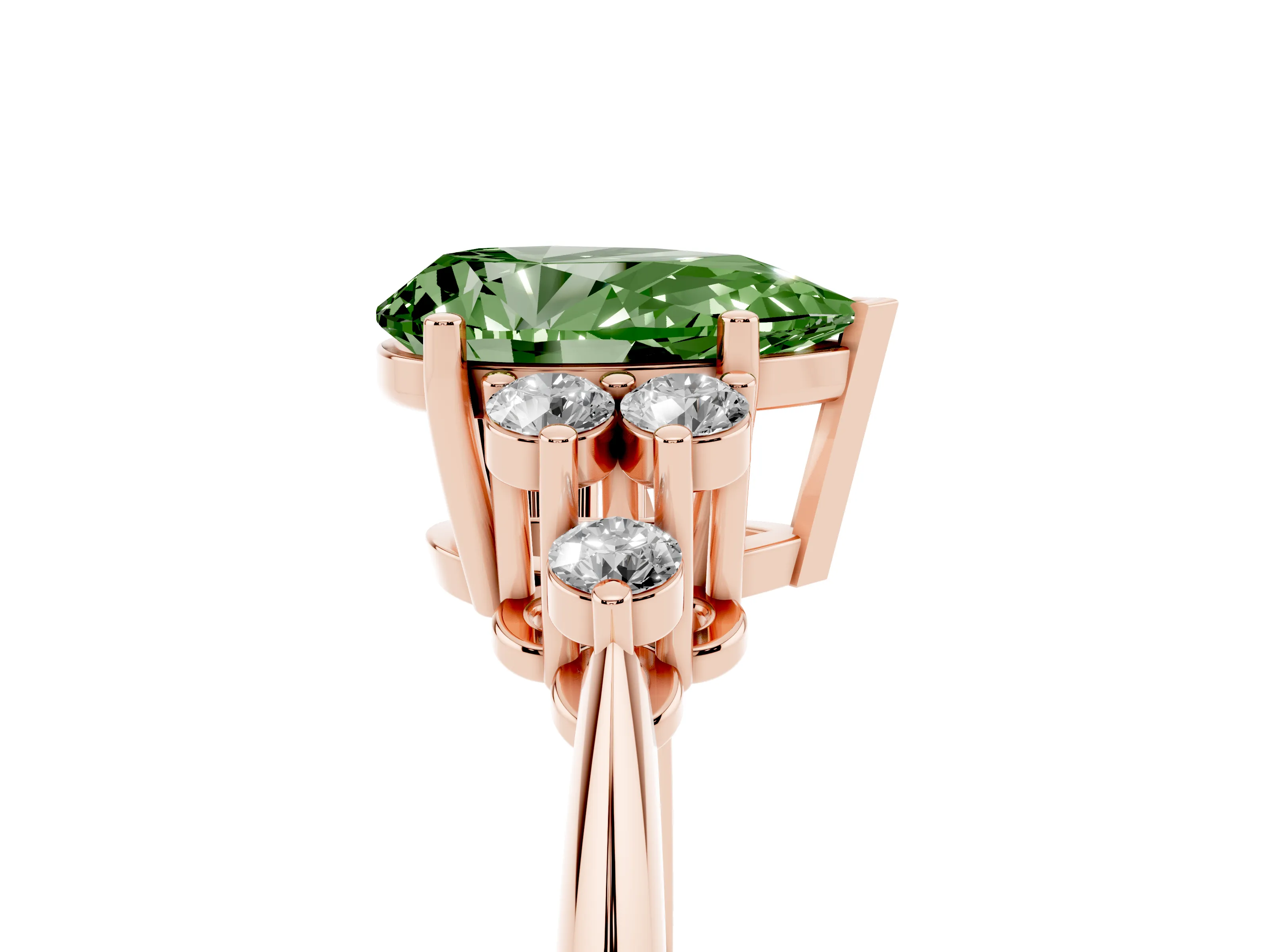 Fancy Green Pear Cut Diamond Cluster Ring Set in Rose gold with Plain Band and Prong Setting