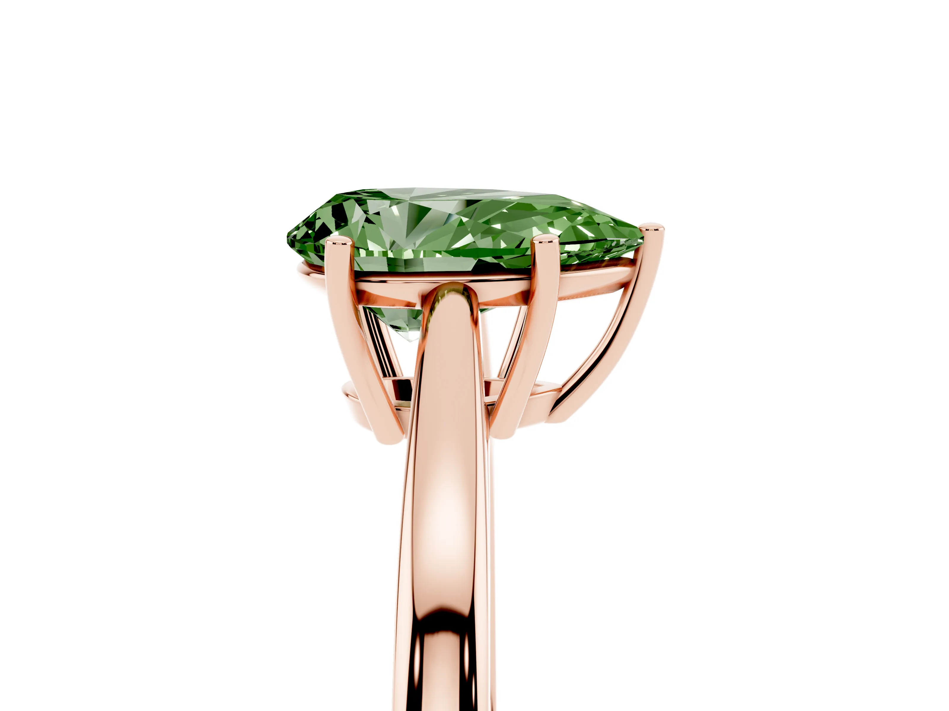 Fancy Green Pear Cut Diamond Solitaire Ring Set in Rose gold with Split Shank and Prong Setting
